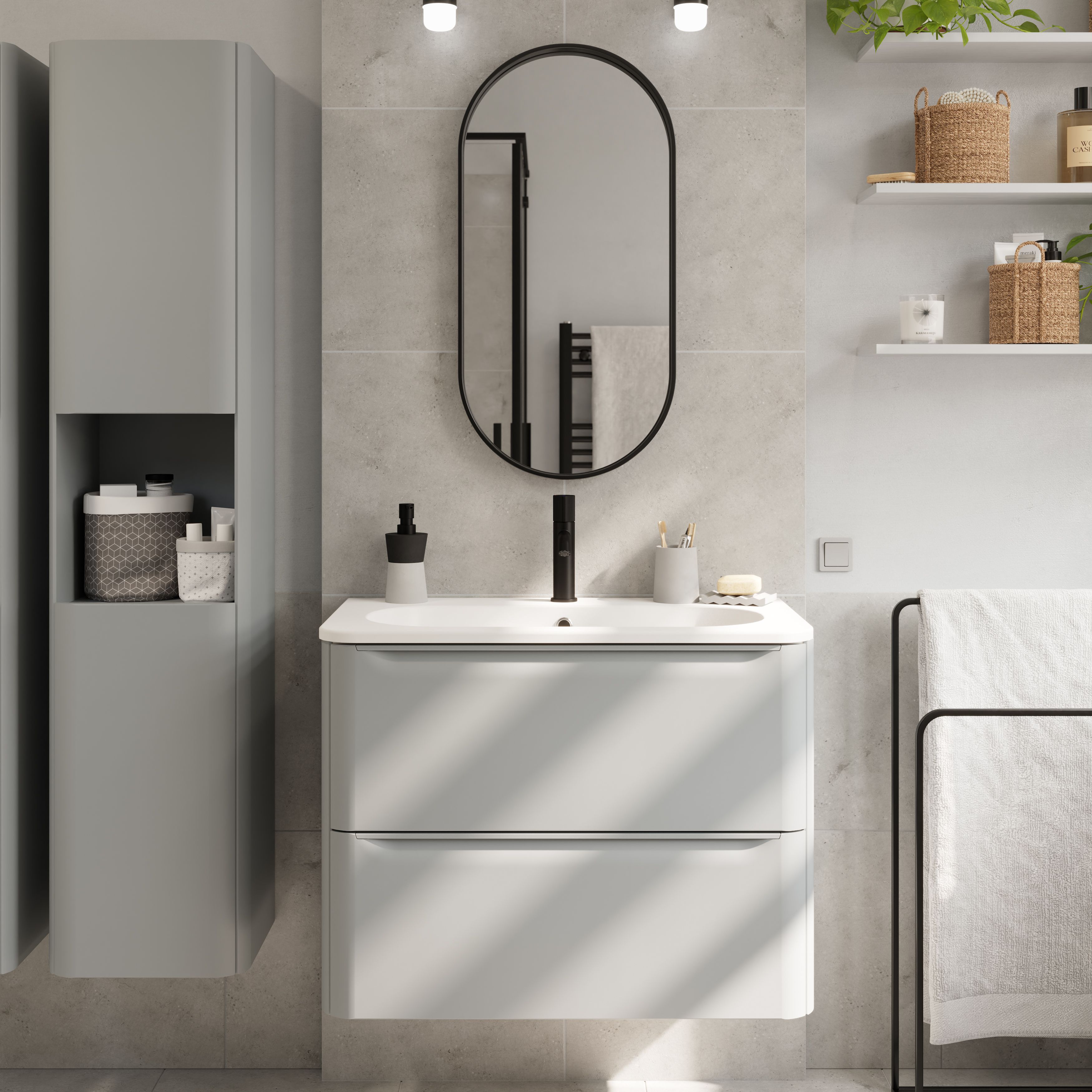 GoodHome Nevado Standard Matt Grey Wall-mounted Bathroom Vanity unit (H)60cm (W)80cm