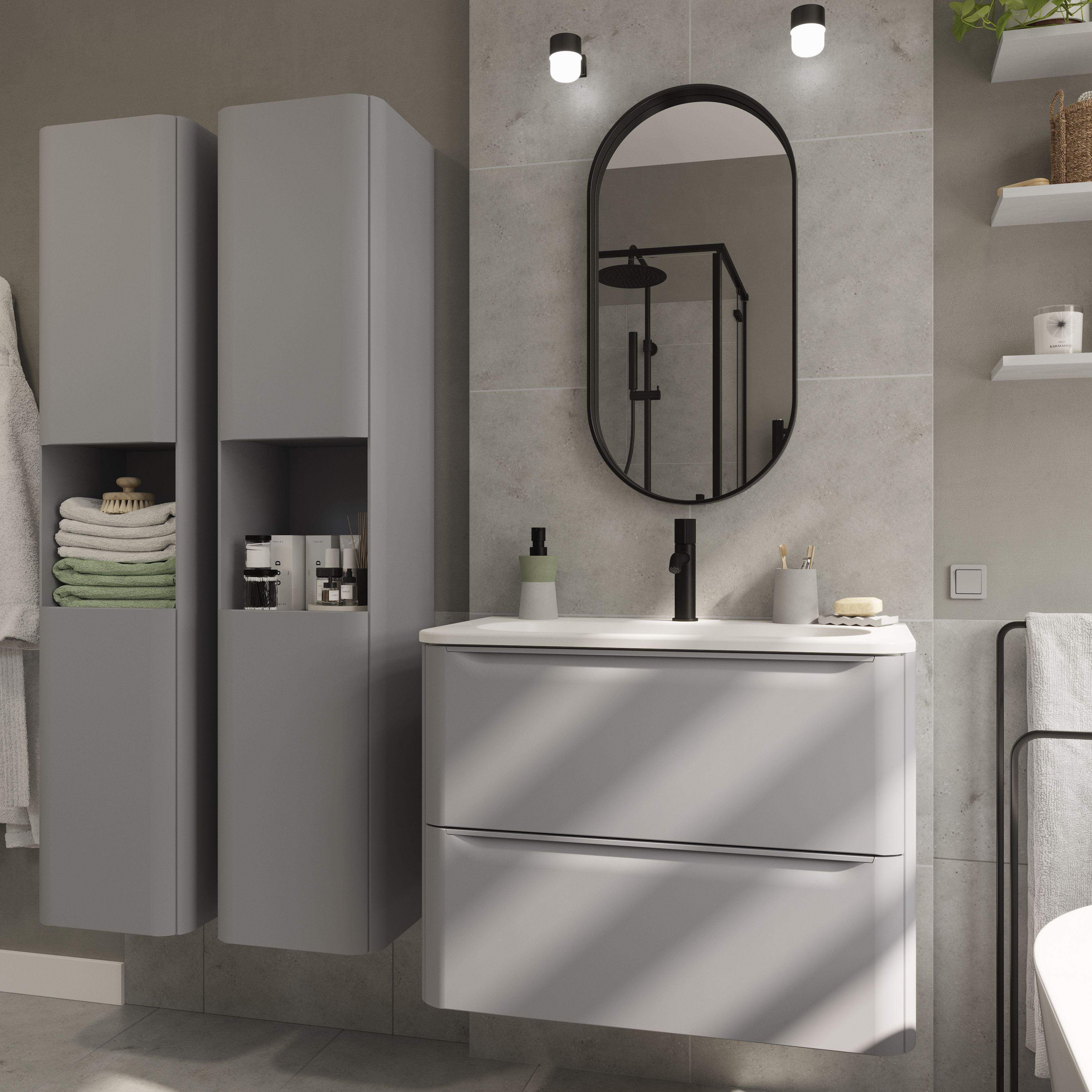 GoodHome Nevado Standard Matt Grey Wall-mounted Bathroom Vanity unit (H)60cm (W)80cm