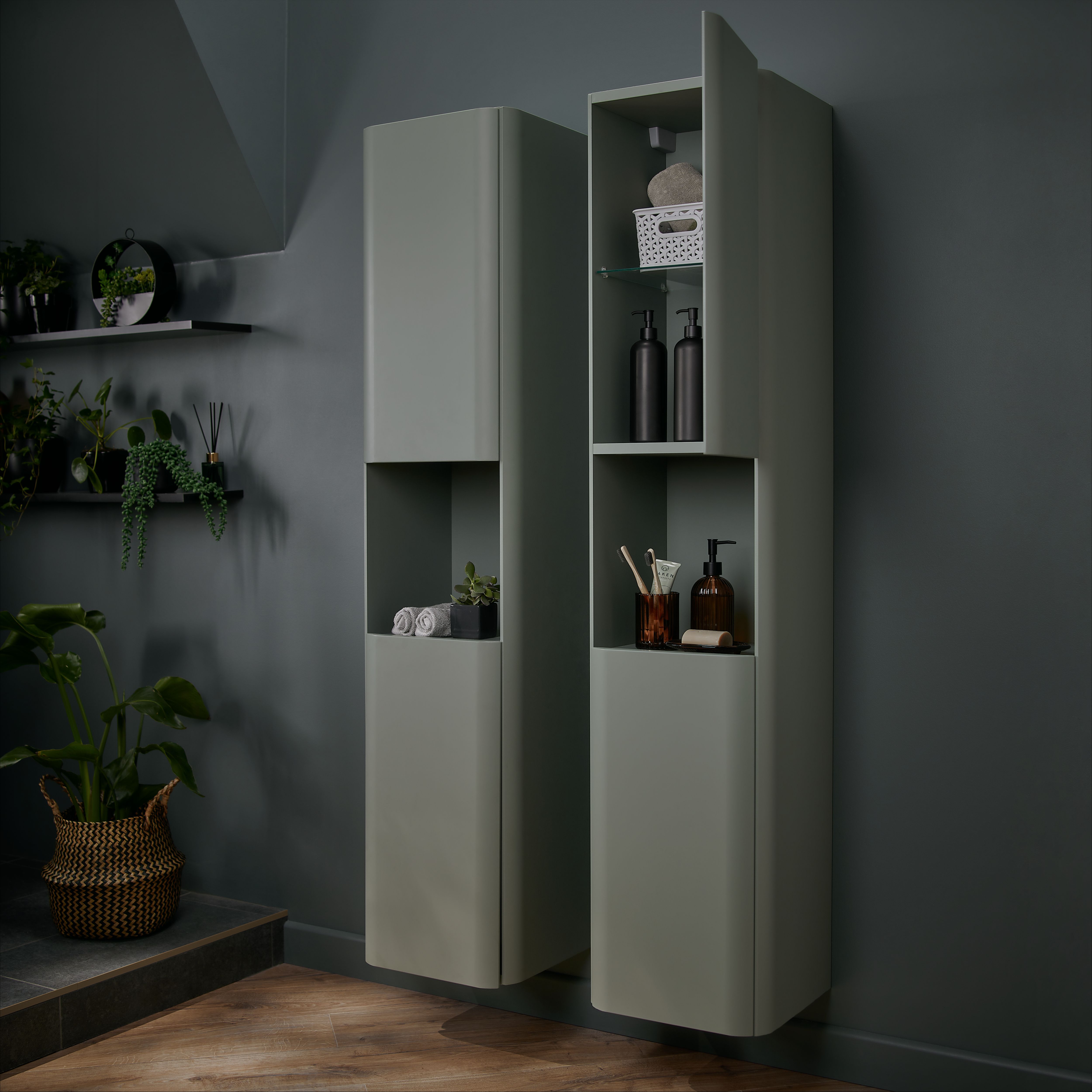 GoodHome Nevado Tall Matt Green Double Bathroom Column cabinet (H)160cm (W)35cm
