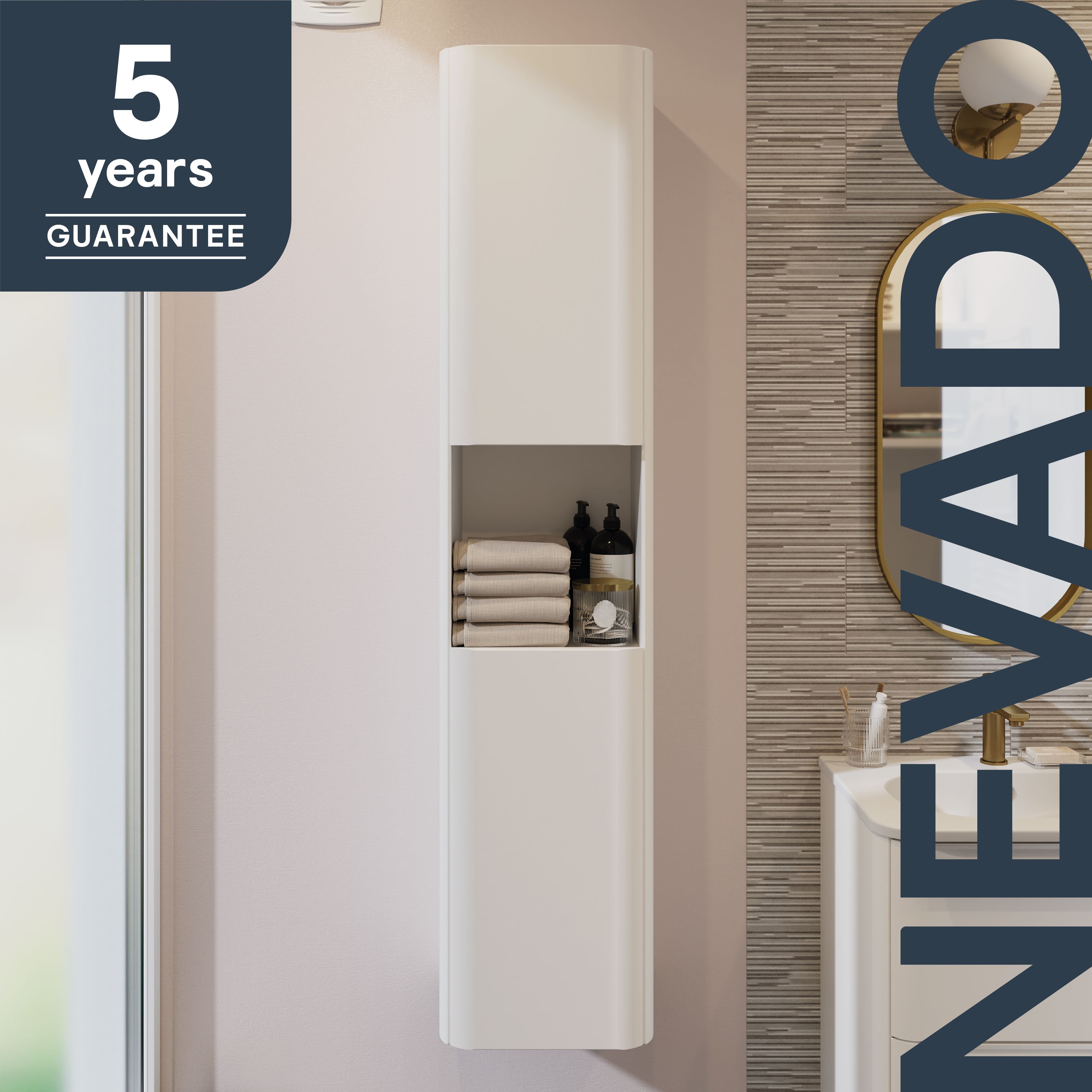 GoodHome Nevado Tall Matt White Double Bathroom Column cabinet (H)160cm (W)35cm