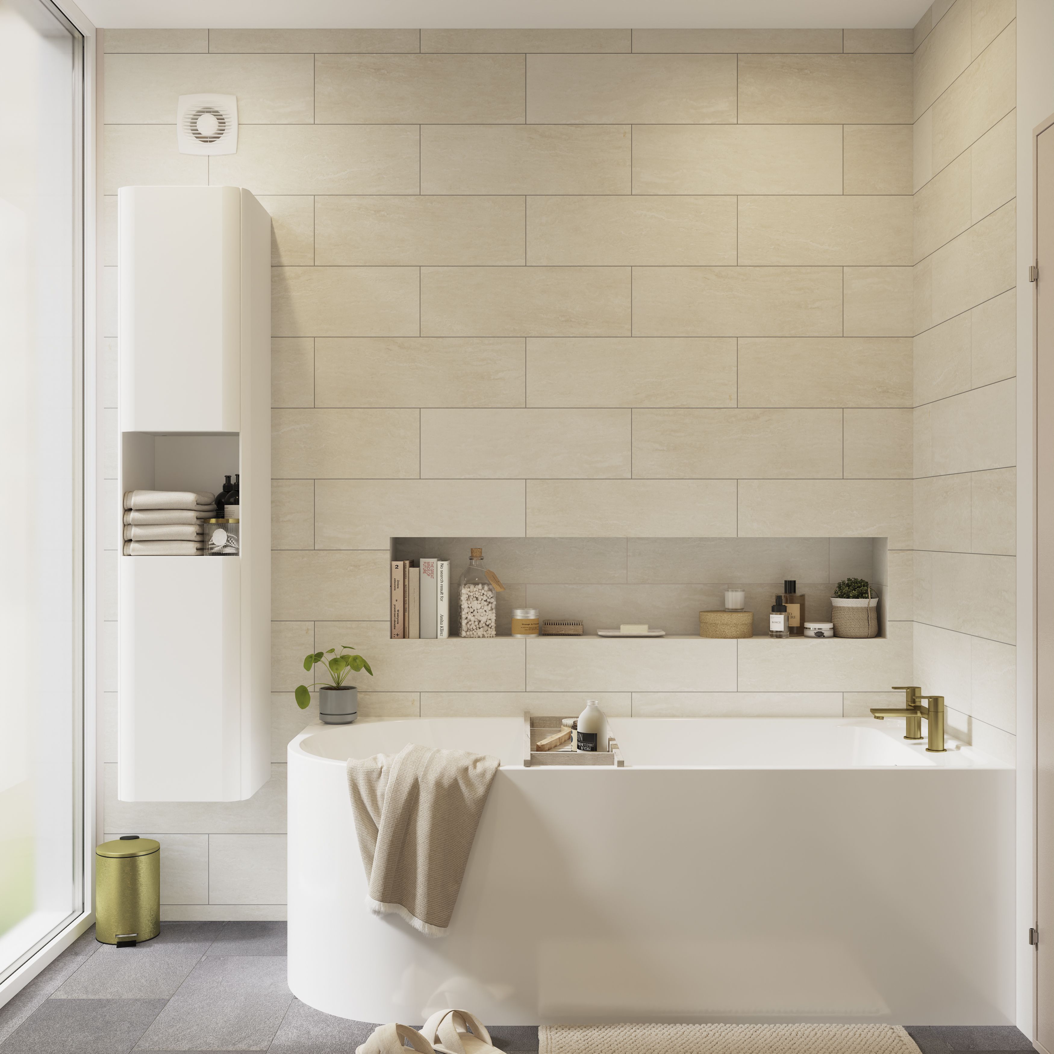 GoodHome Nevado Tall Matt White Double Bathroom Column cabinet (H)160cm (W)35cm
