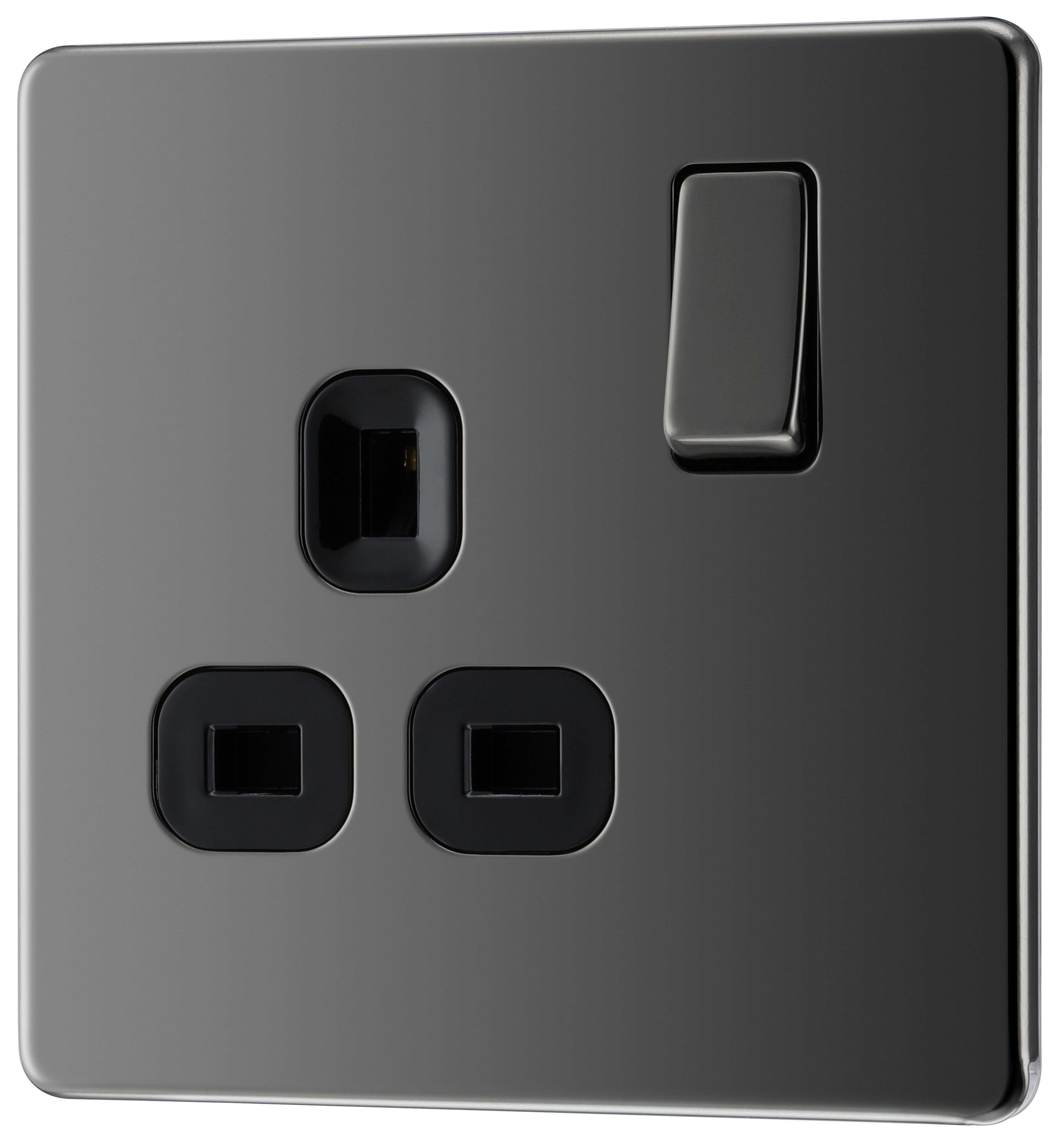 BG Nickel effect Single 13A Gloss Black Socket | Tradepoint