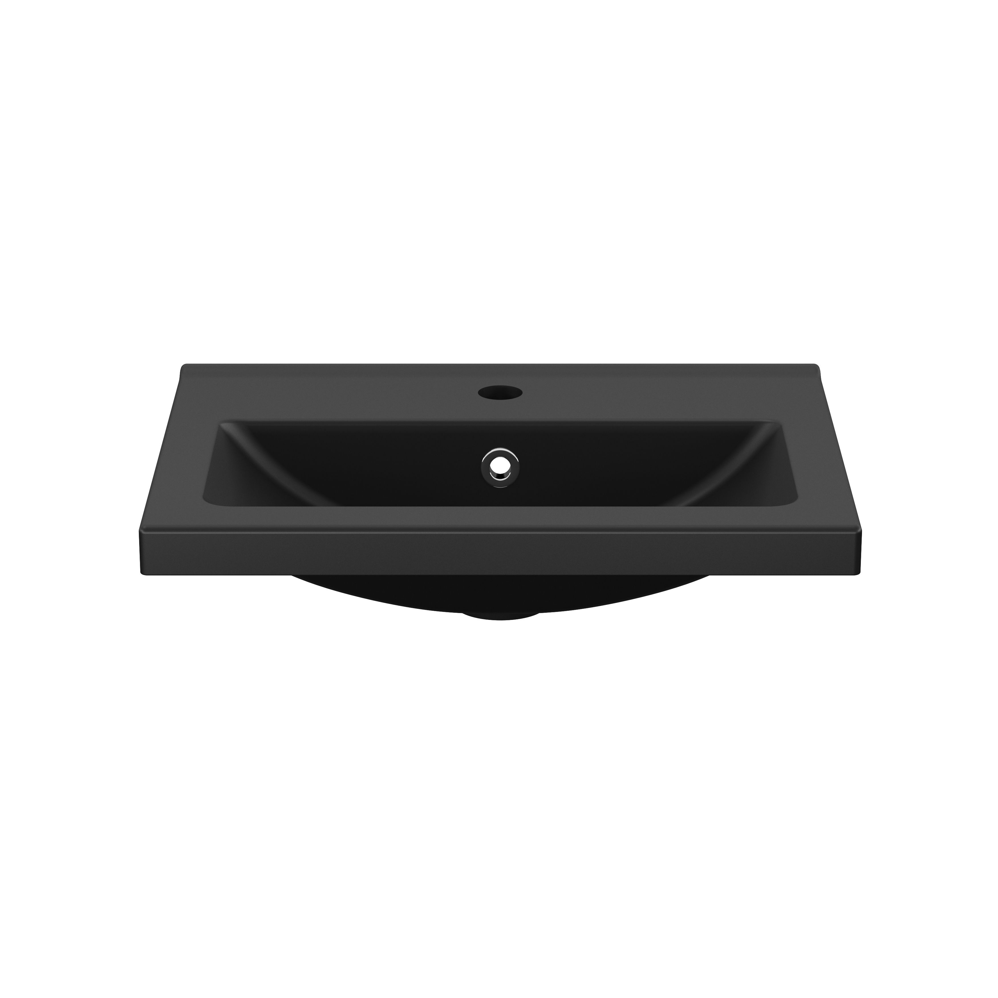 GoodHome Nira slim Matt Black Rectangular Vanity Basin (W)60.4cm