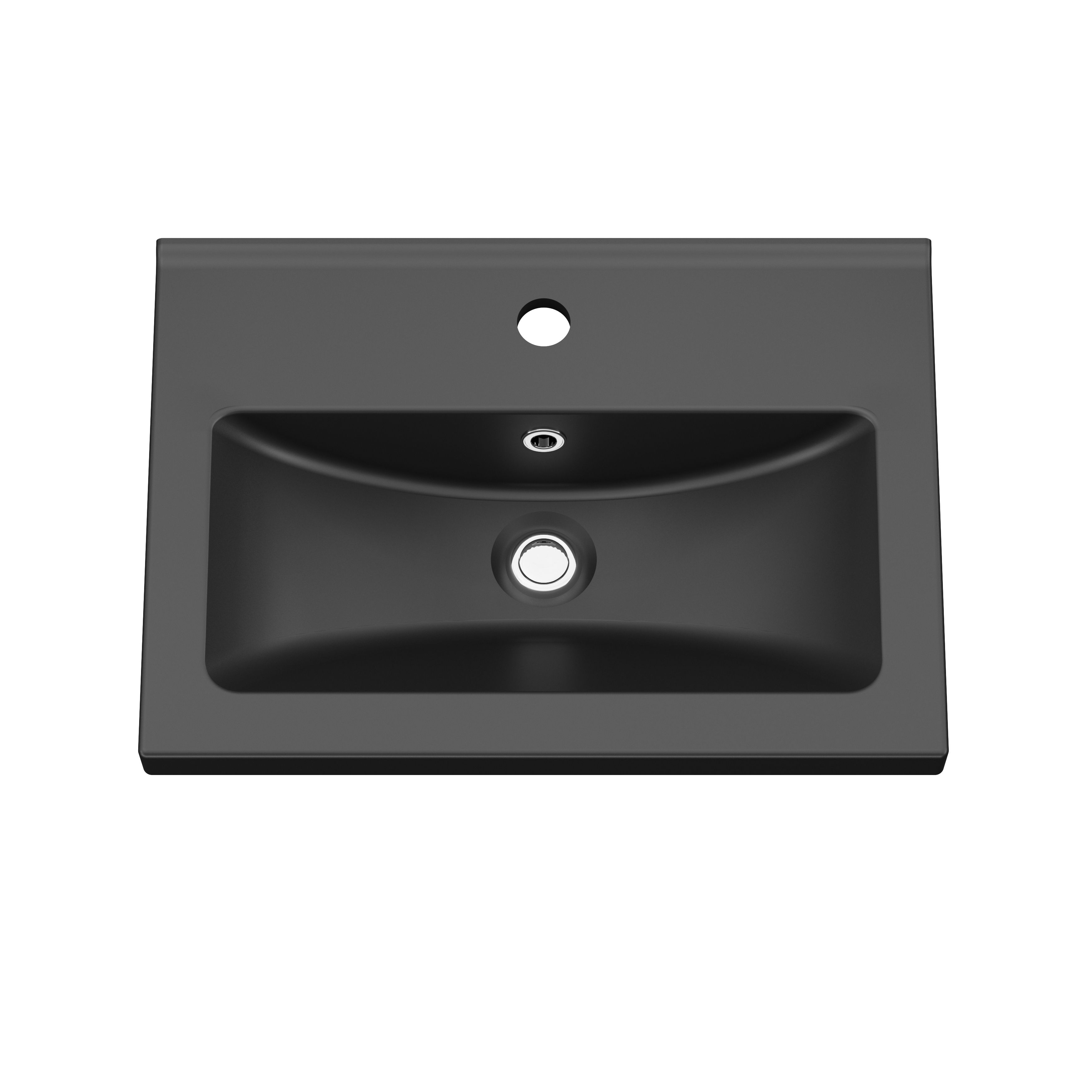 GoodHome Nira slim Matt Black Rectangular Vanity Basin (W)60.4cm