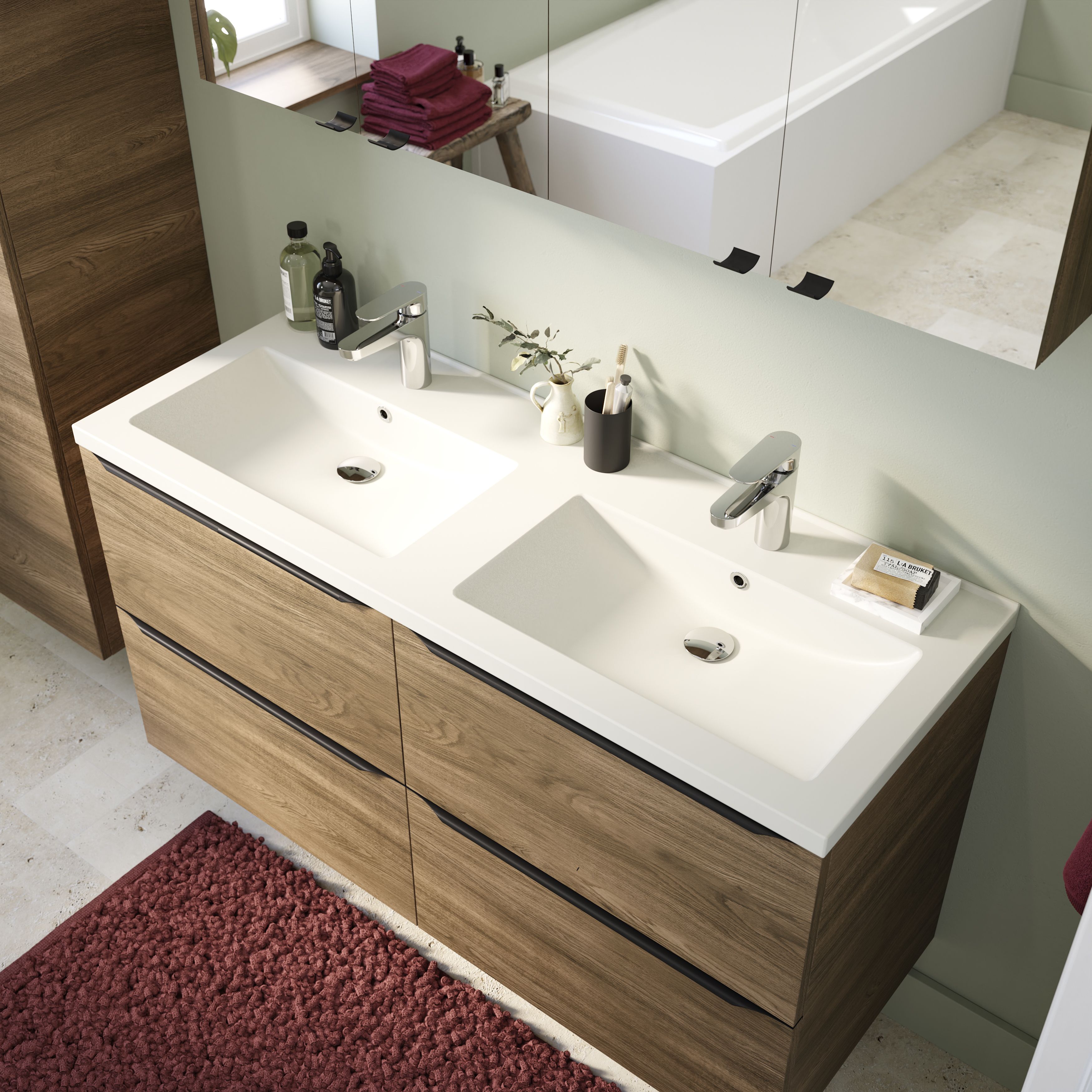 GoodHome Nira White Rectangular Vanity Basin (W)120cm