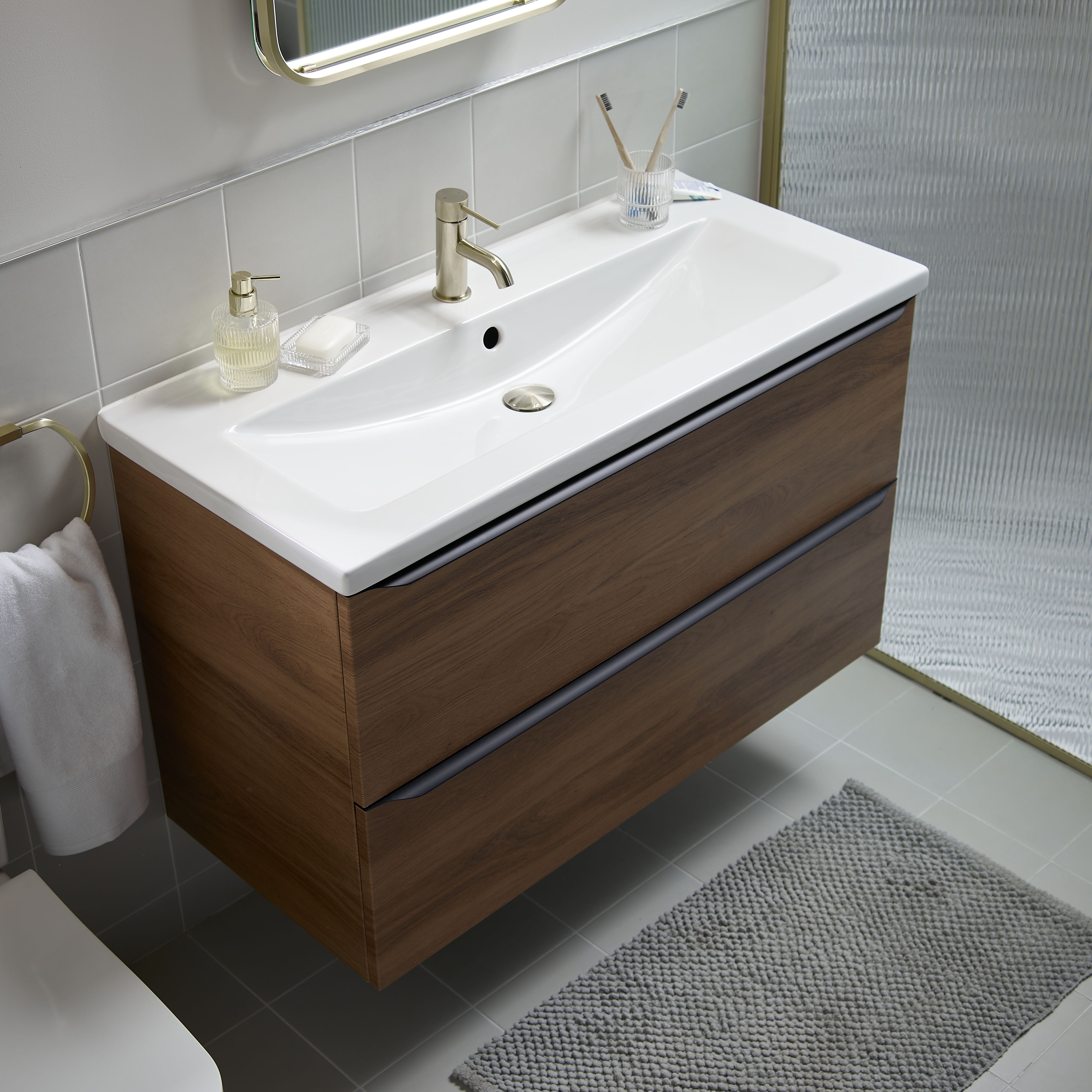GoodHome Nira White Vanity Basin (W)100.4cm