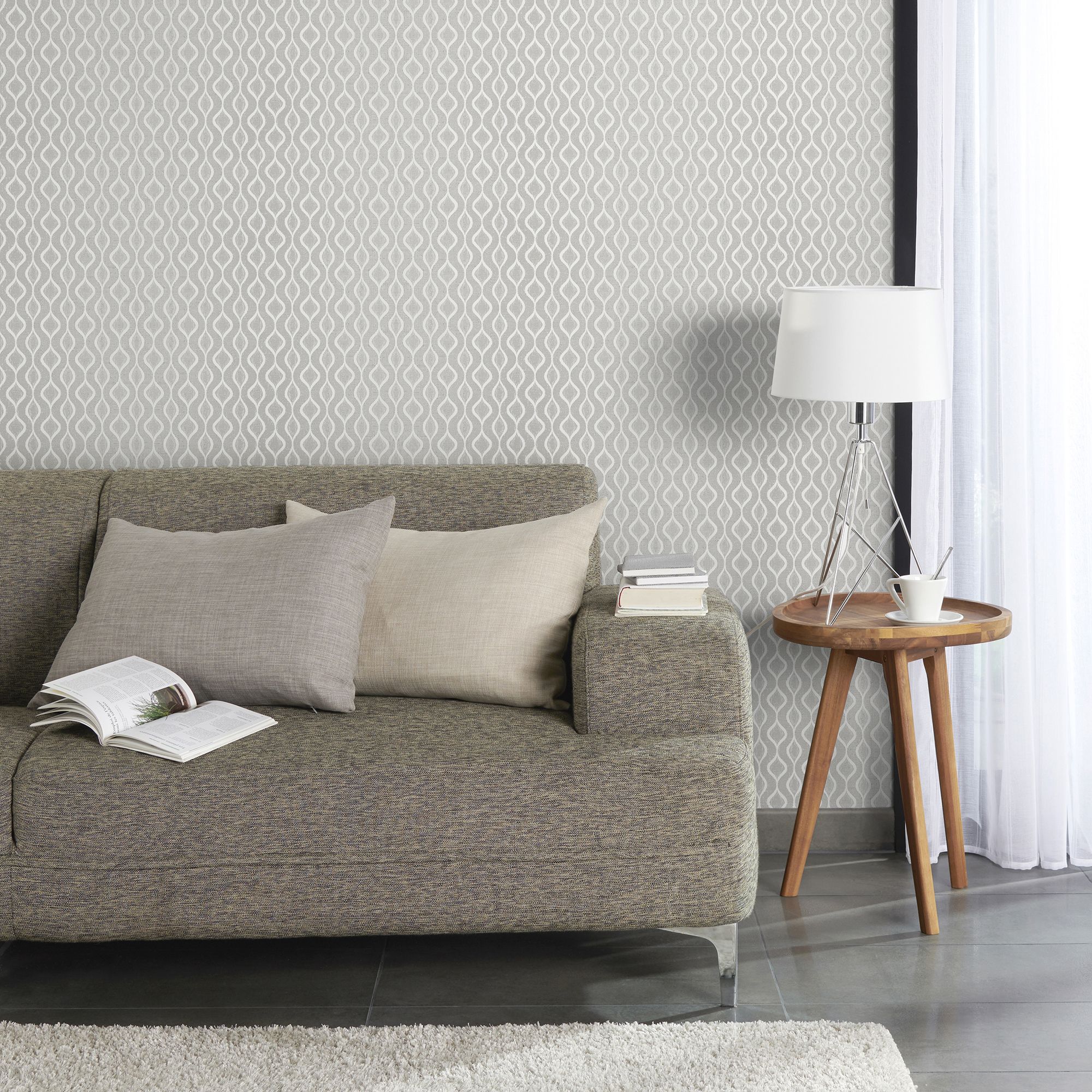 GoodHome Nitida Beige Glitter effect Art deco Textured Wallpaper Sample