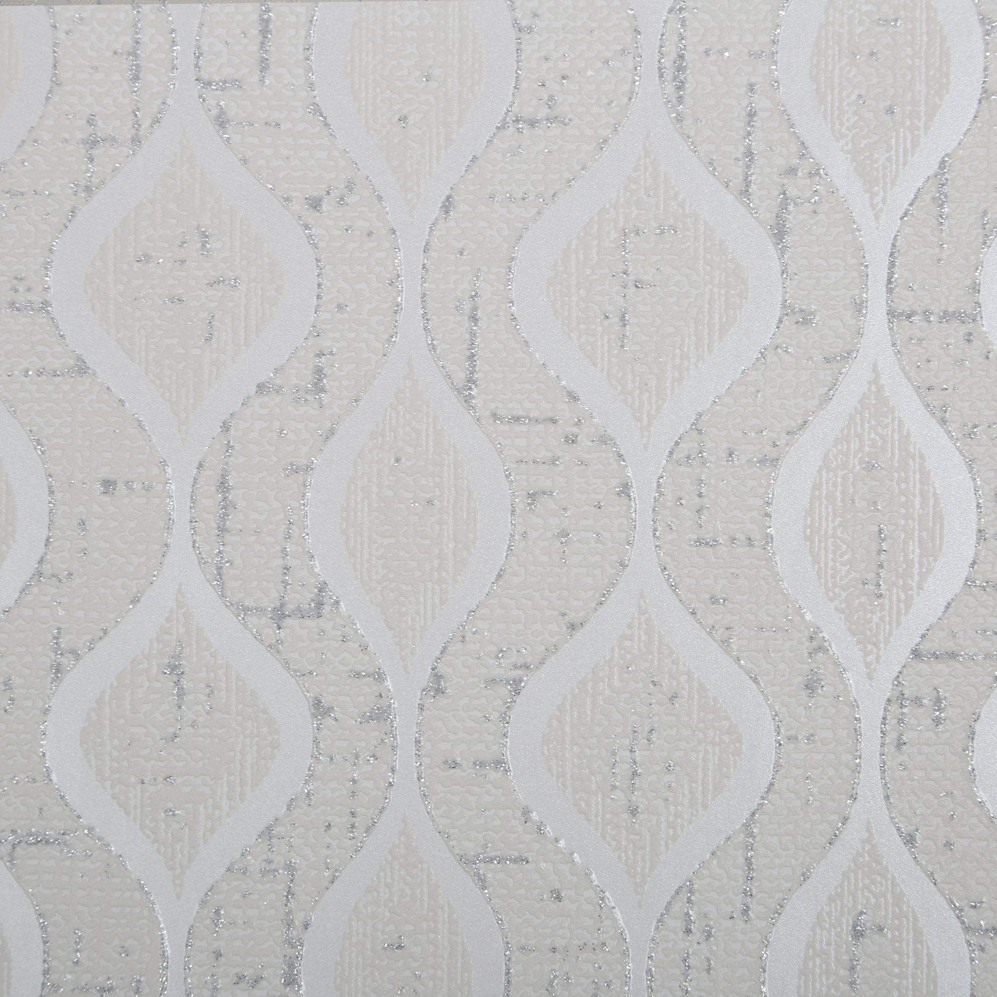 GoodHome Nitida Beige & white Art deco Glitter effect Textured Wallpaper Sample