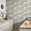 GoodHome Nonia Blue Tile effect Textured Wallpaper