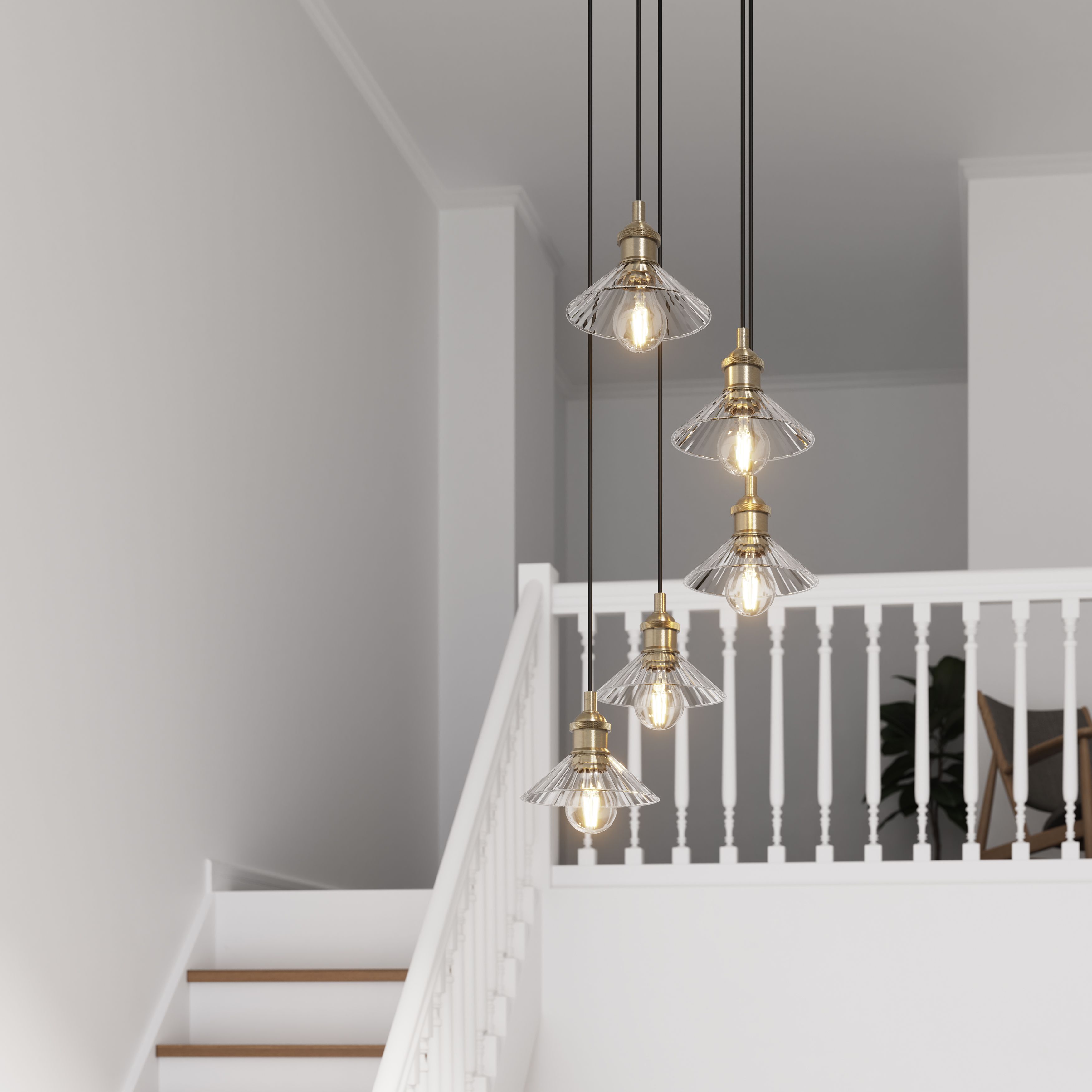 GoodHome Northwich Round Satin Pewter effect 5 Lamp LED Pendant ceiling light, (Dia)250mm