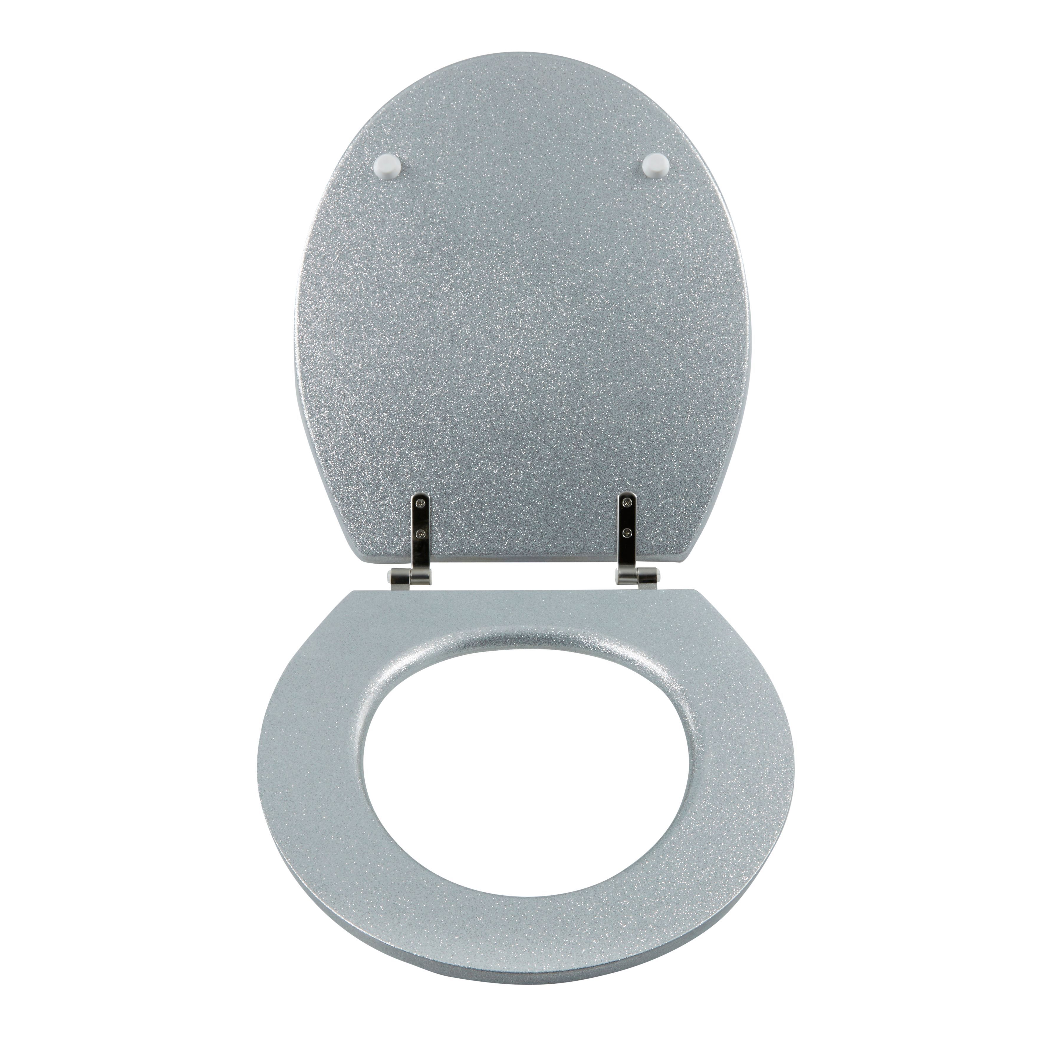 GoodHome Nosara Silver Glitter effect Round Standard close Toilet seat