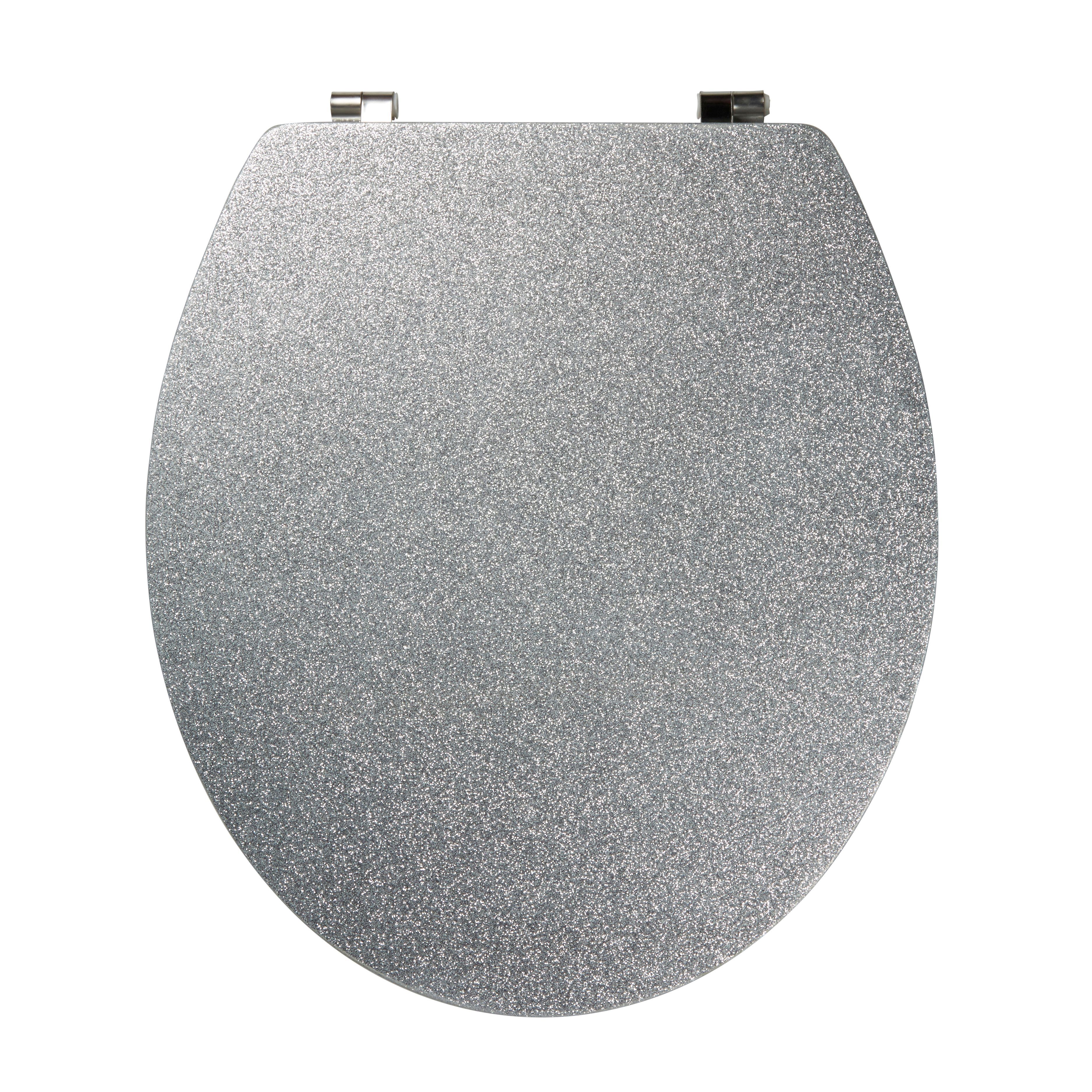 GoodHome Nosara Silver Glitter effect Round Standard close Toilet seat
