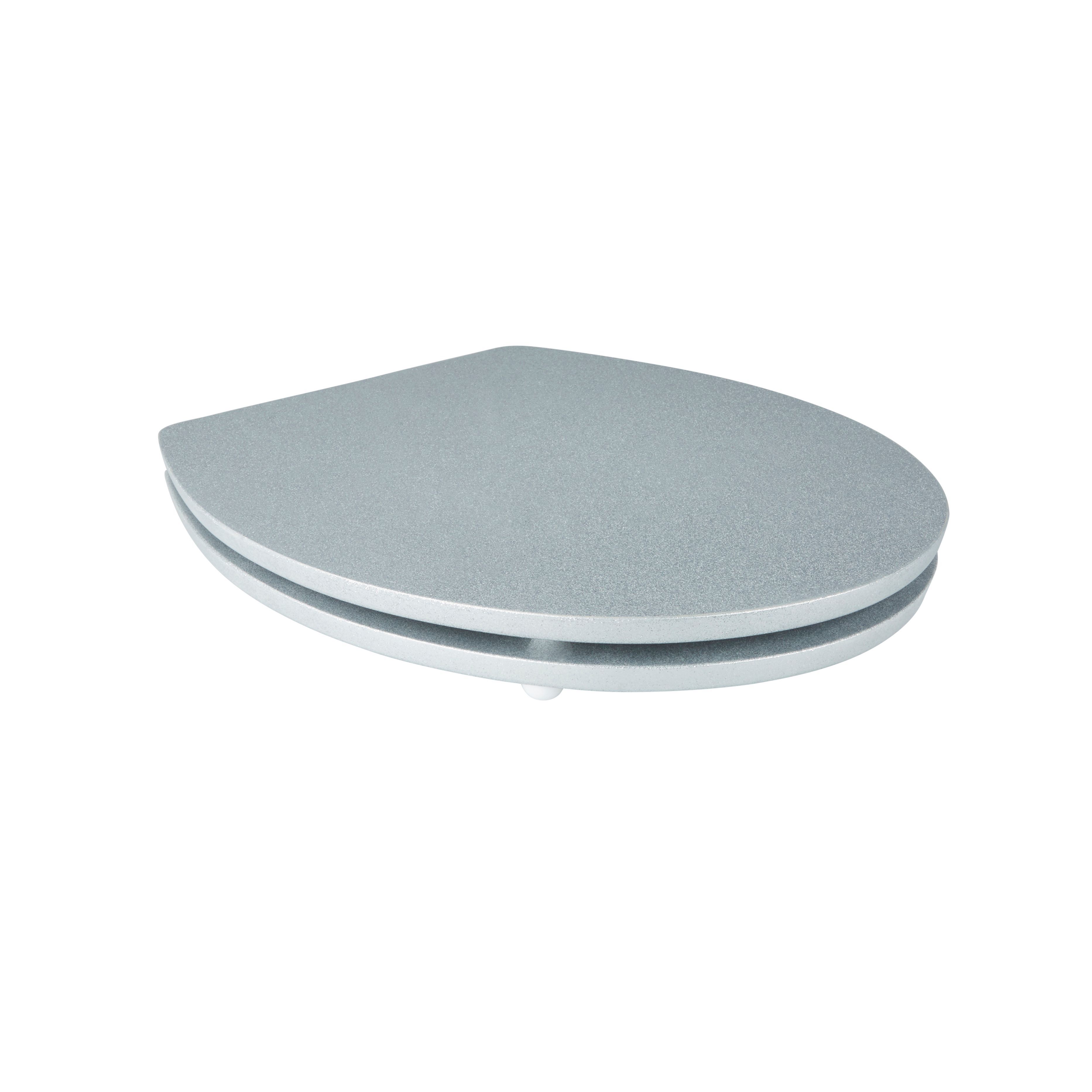 GoodHome Nosara Silver Glitter effect Round Standard close Toilet seat