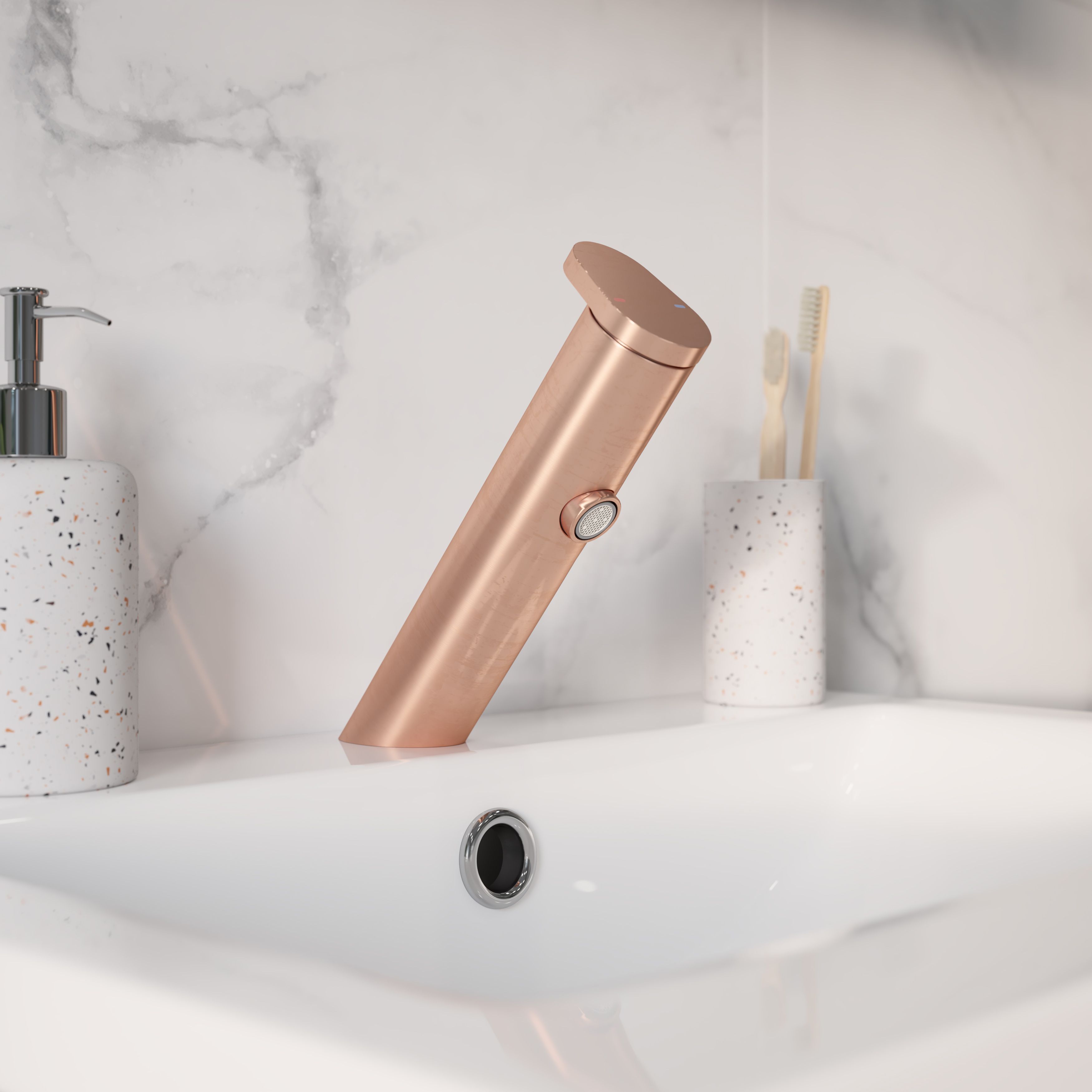 GoodHome Nyasa Medium Copper effect Round Deck-mounted Manual Basin Mono mixer Tap