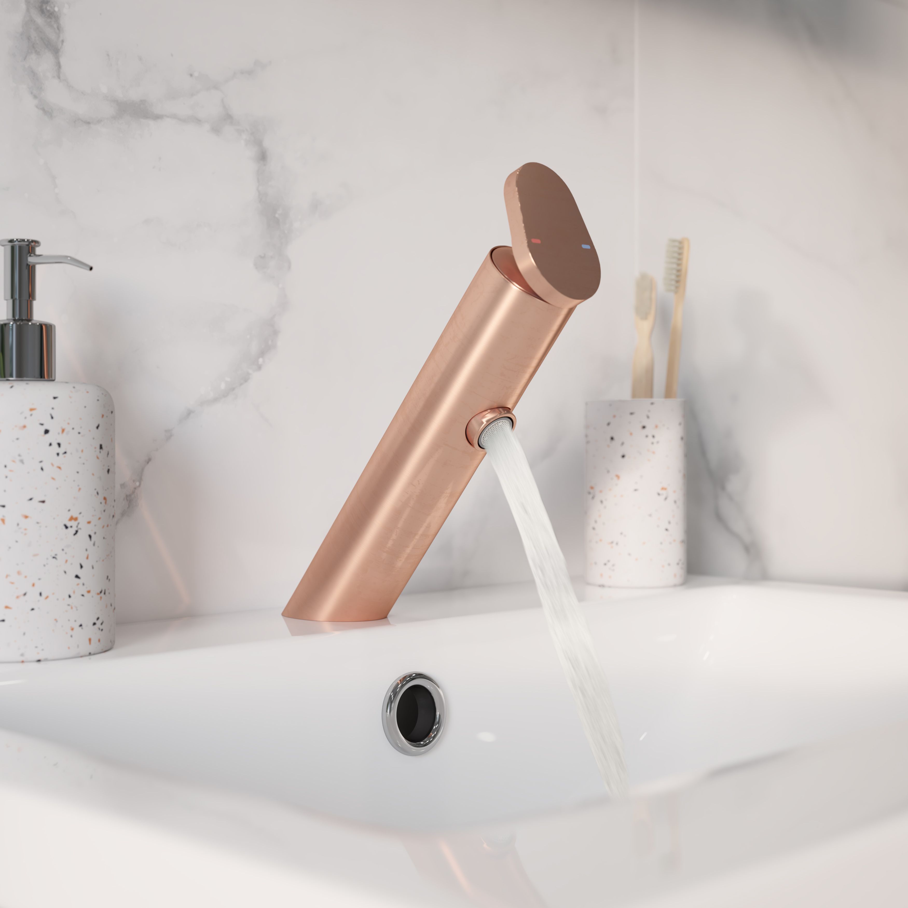 GoodHome Nyasa Medium Copper effect Round Deck-mounted Manual Basin Mono mixer Tap
