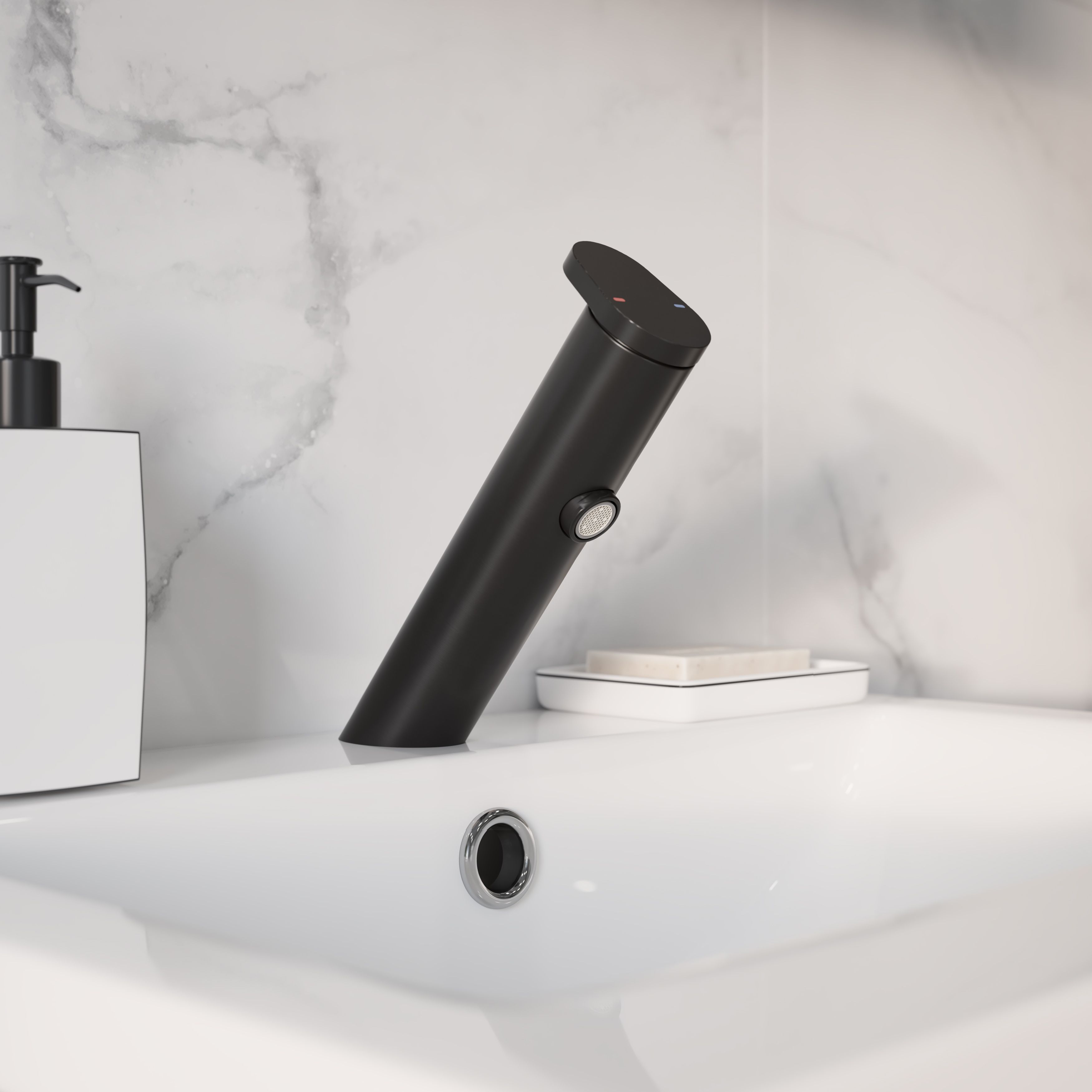 GoodHome Nyasa Medium Matt Black Round Deck-mounted Manual Basin Mono mixer Tap