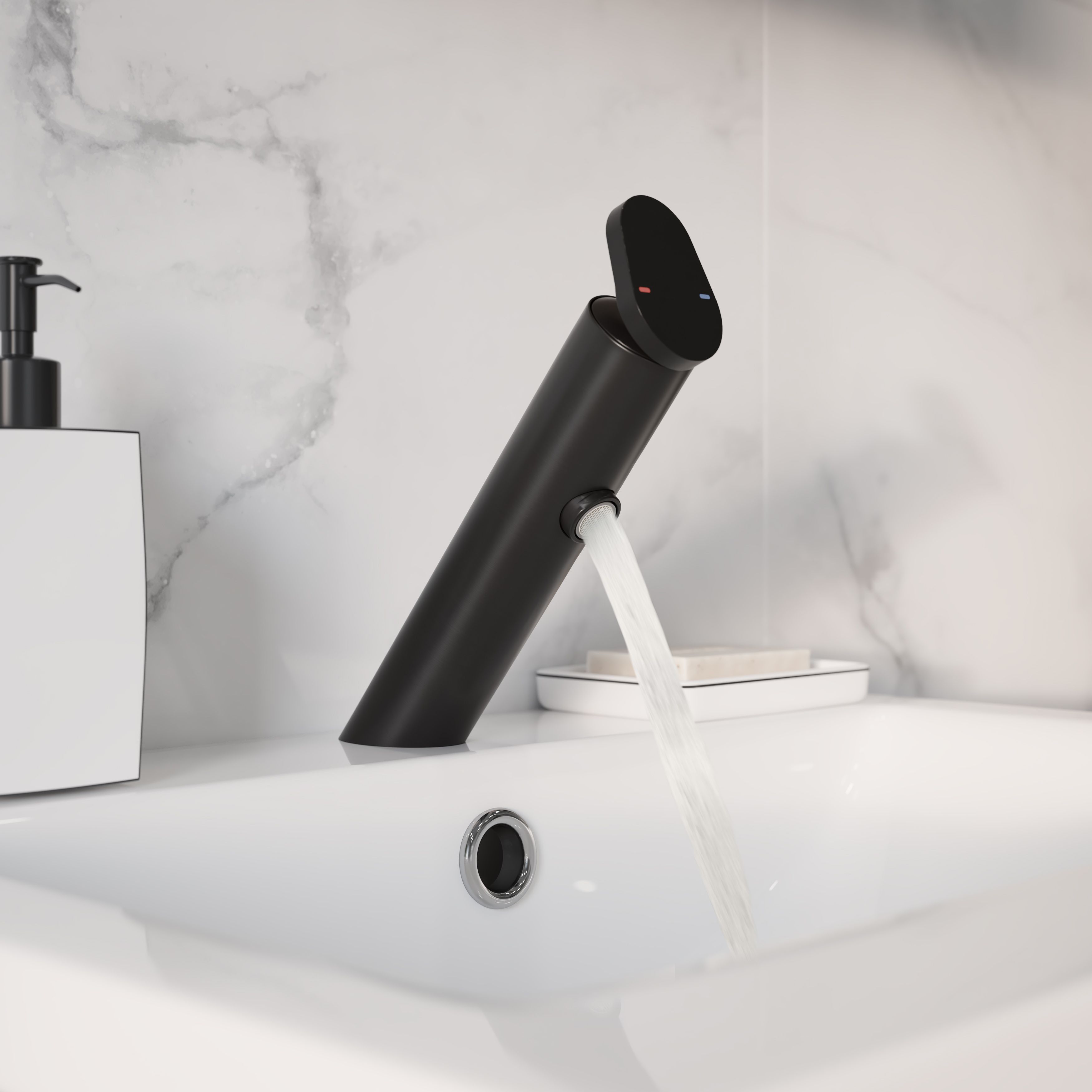 GoodHome Nyasa Medium Matt Black Round Deck-mounted Manual Basin Mono mixer Tap