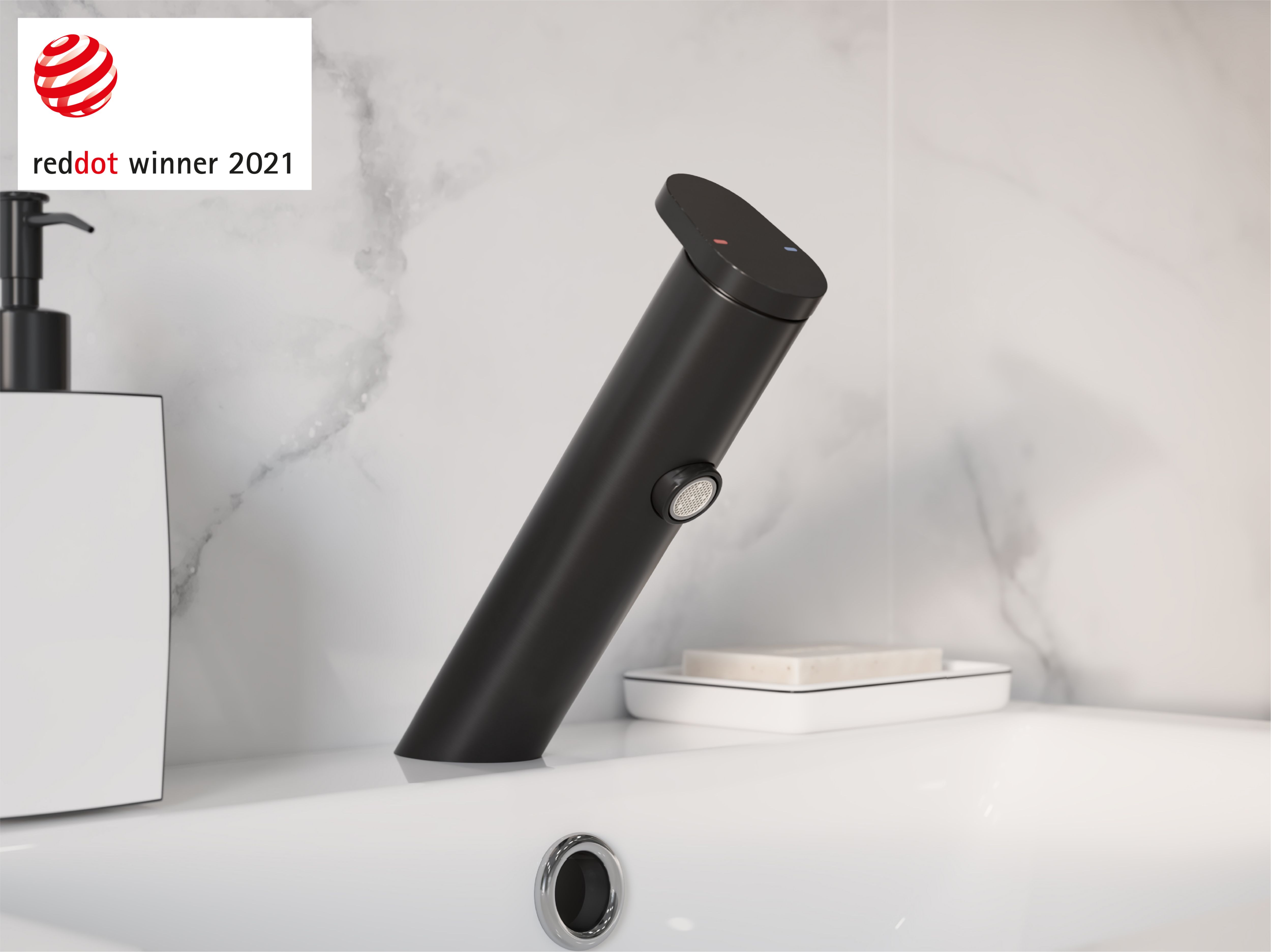 GoodHome Nyasa Medium Matt Black Round Deck-mounted Manual Basin Mono mixer Tap