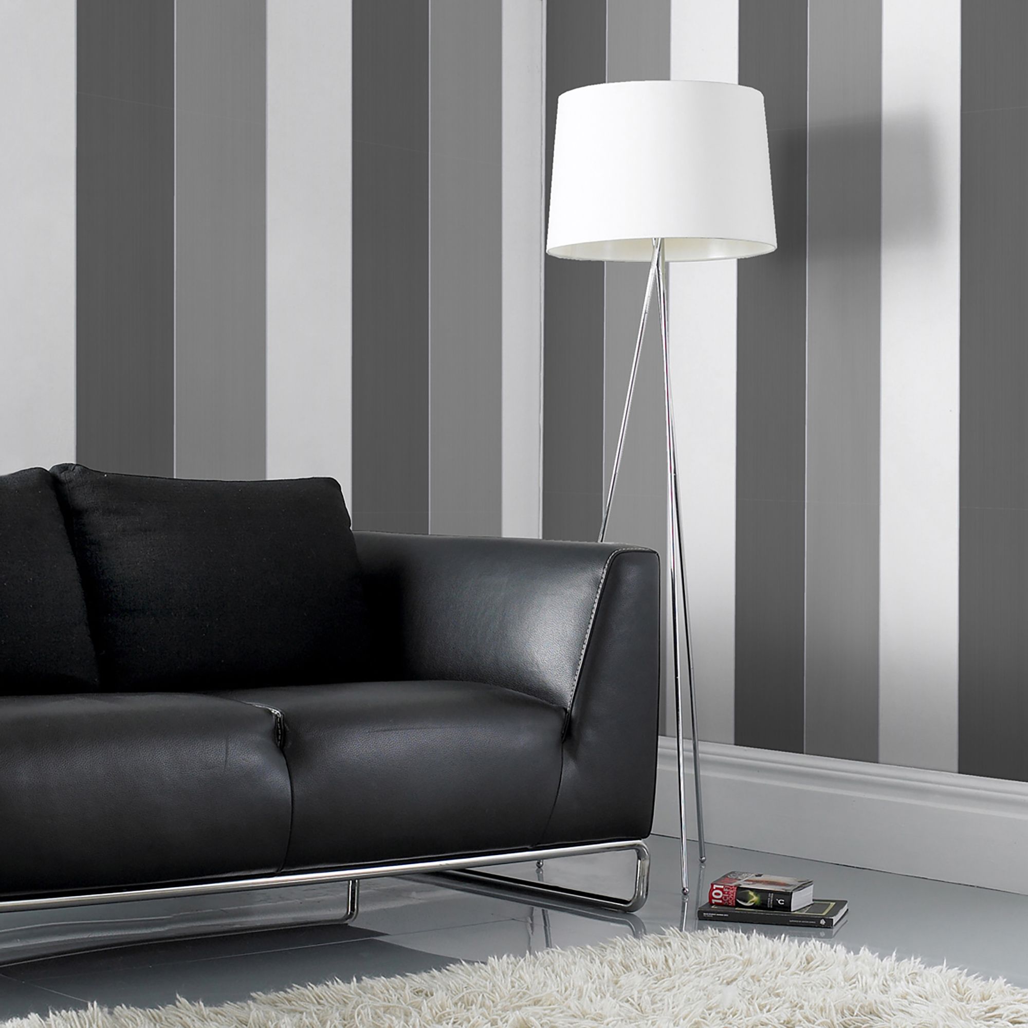 GoodHome Okere Grey & white Striped Textured Wallpaper