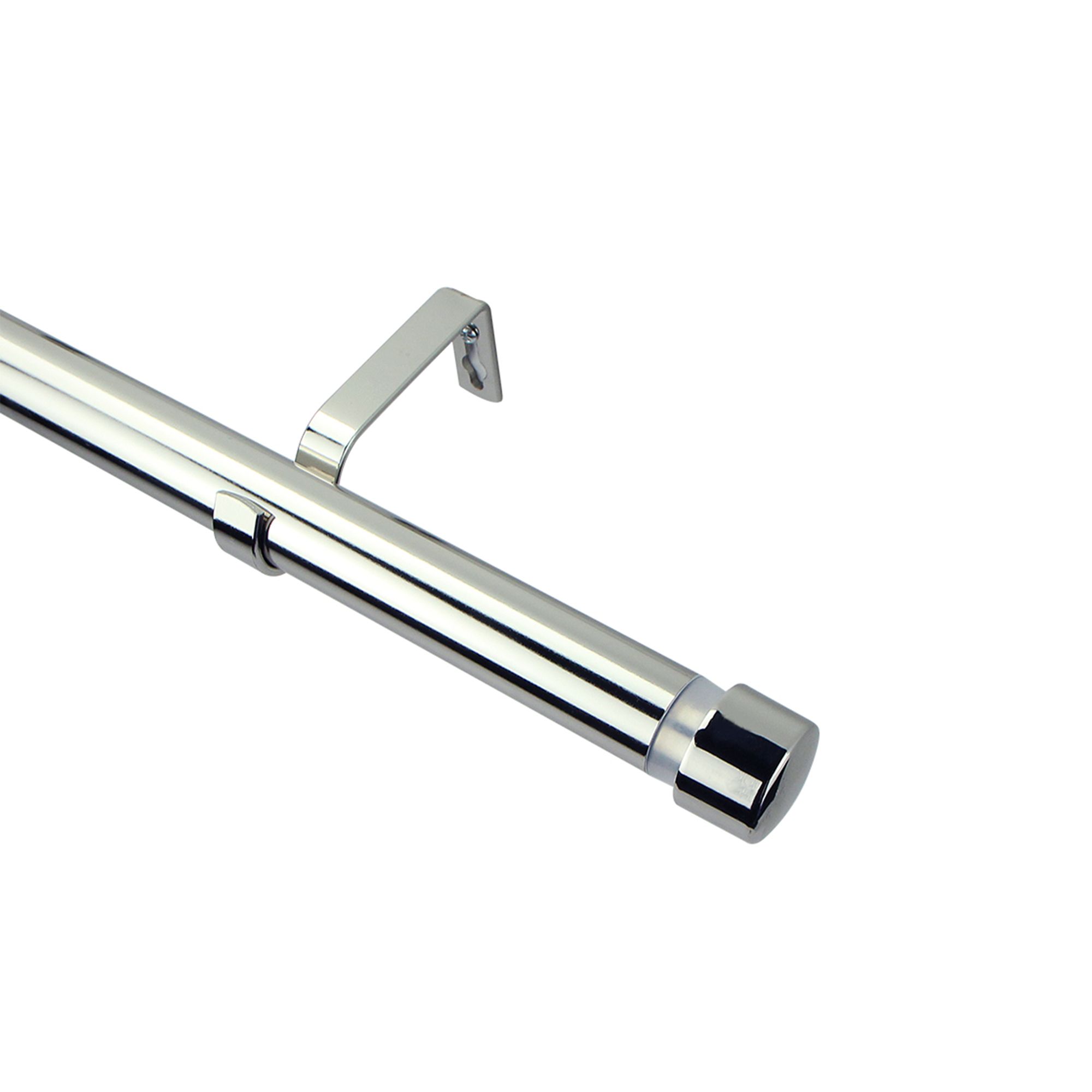GoodHome Olympe Chrome effect Extendable Cap Single curtain pole set Set, (L)1200mm-2100mm (Dia)19mm
