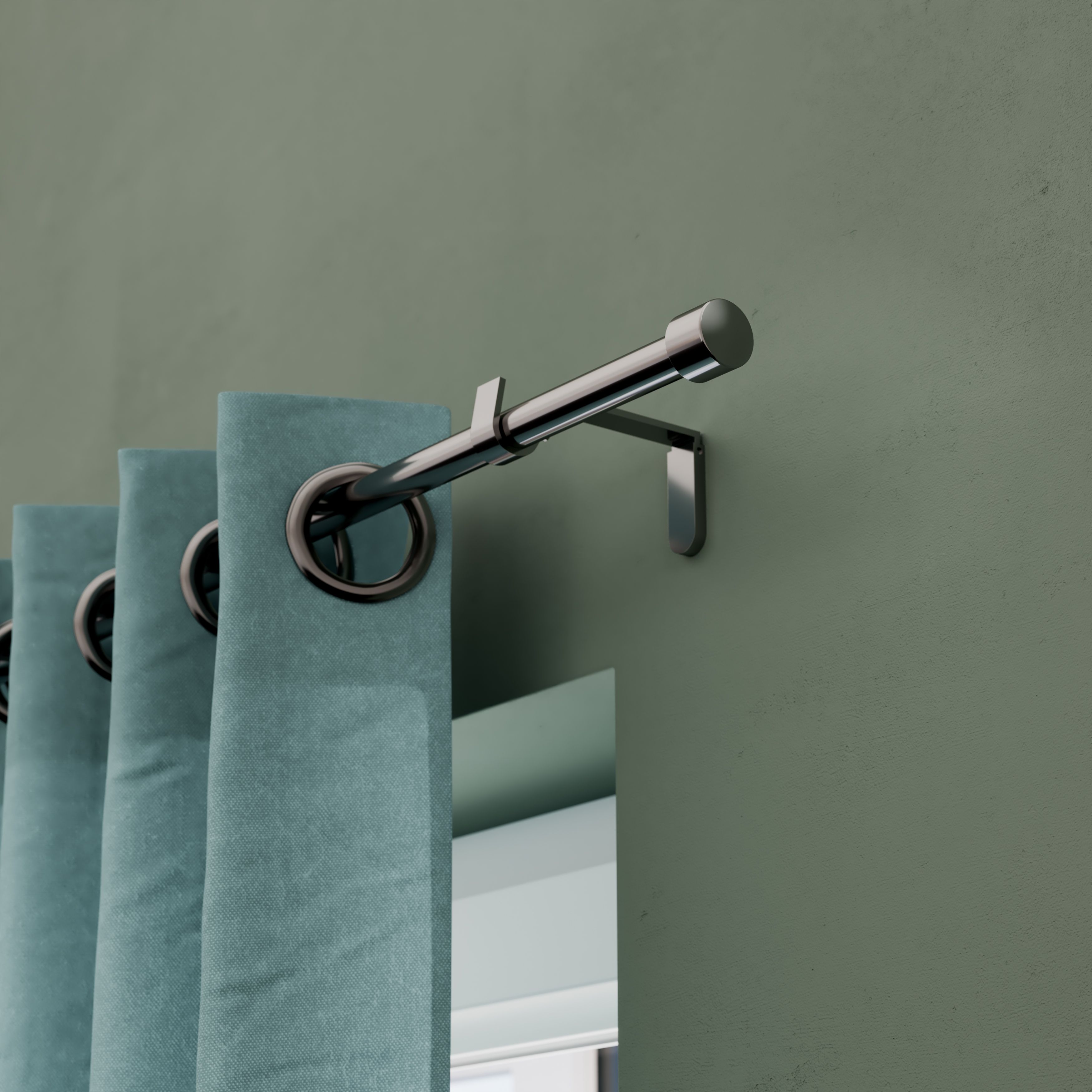 GoodHome Olympe Chrome effect Extendable Cap Single curtain pole set Set, (L)1200mm-2100mm (Dia)19mm