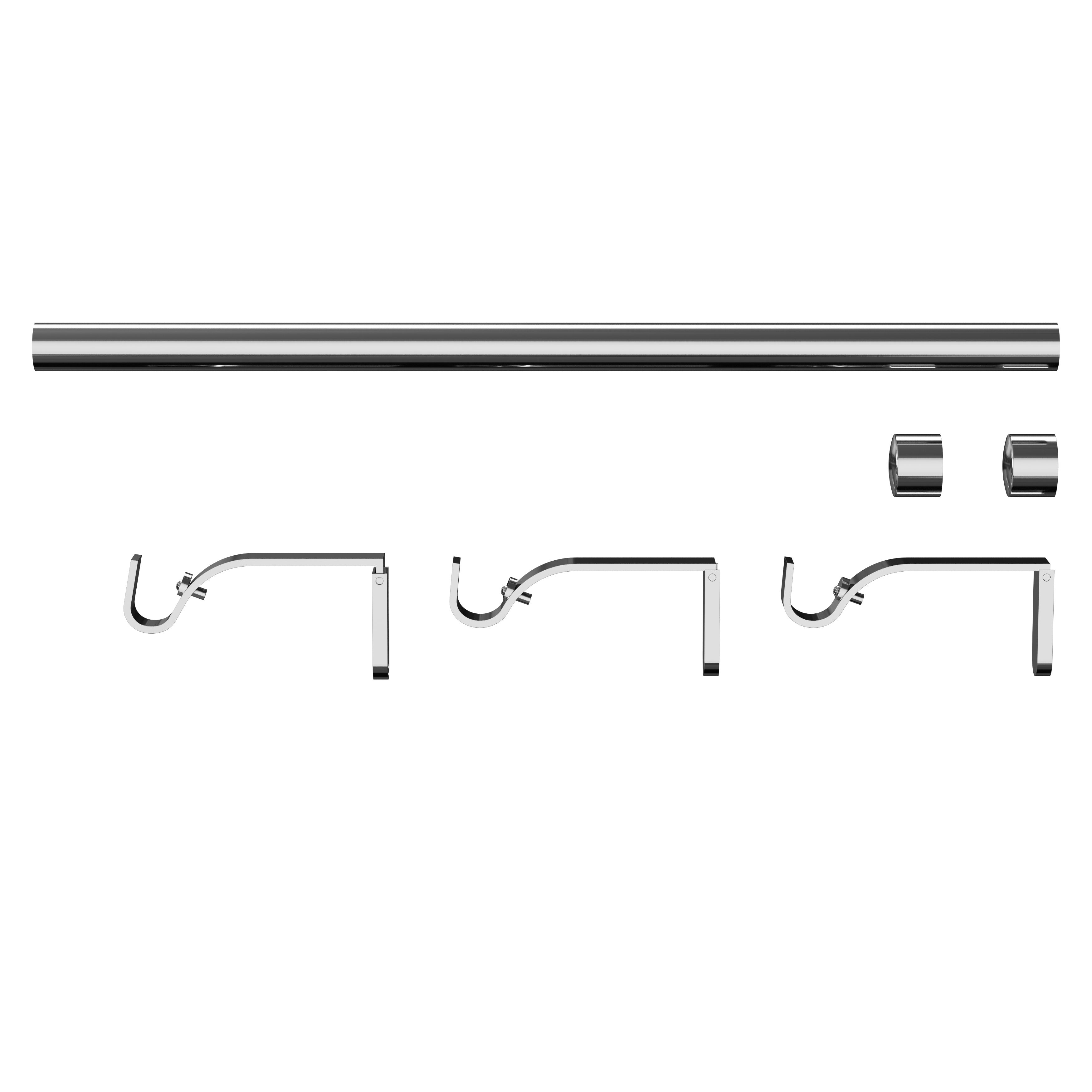 GoodHome Olympe Chrome effect Extendable Cap Single curtain pole set Set, (L)1200mm-2100mm (Dia)19mm