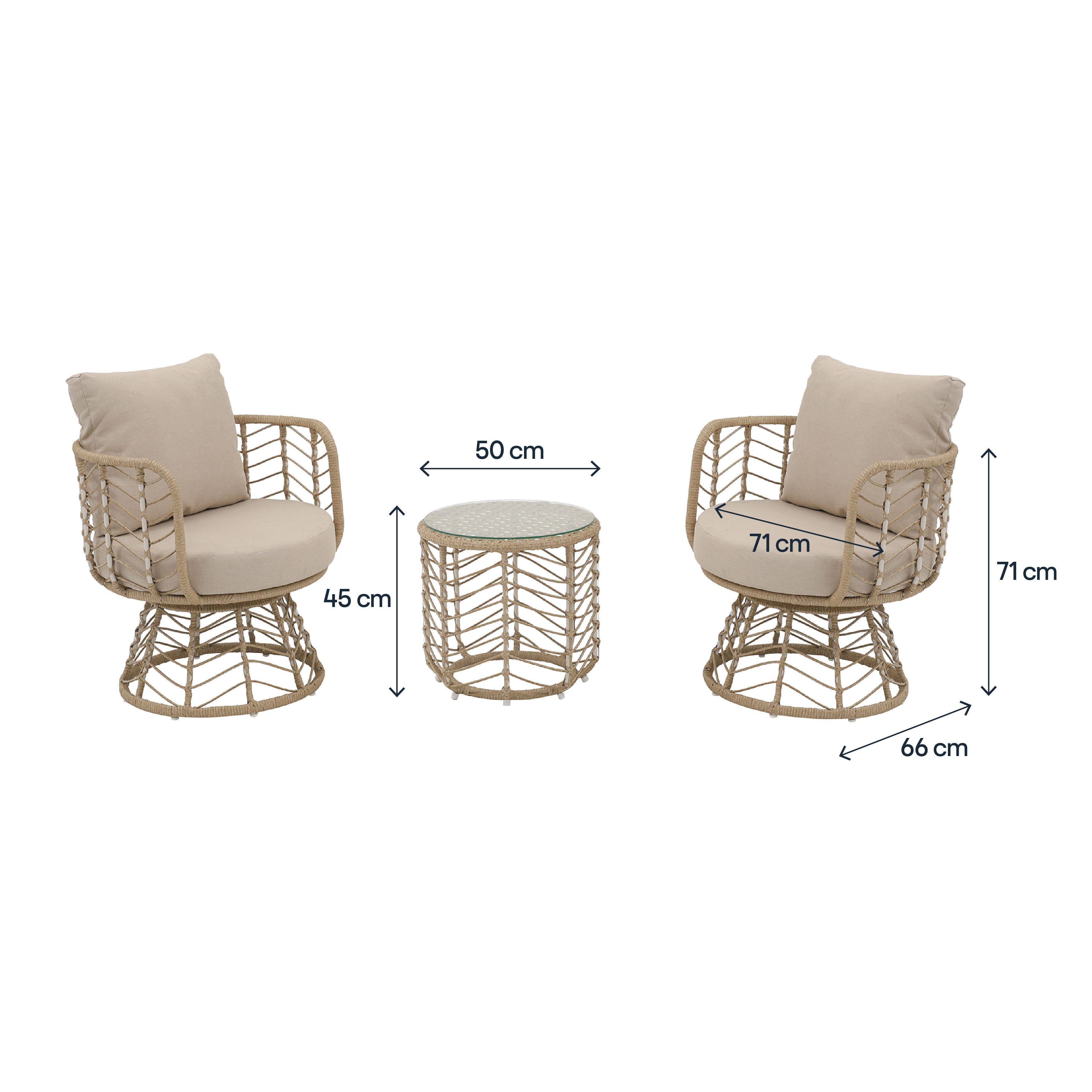 GoodHome Omalos Beige Metal 2 seater Bistro set
