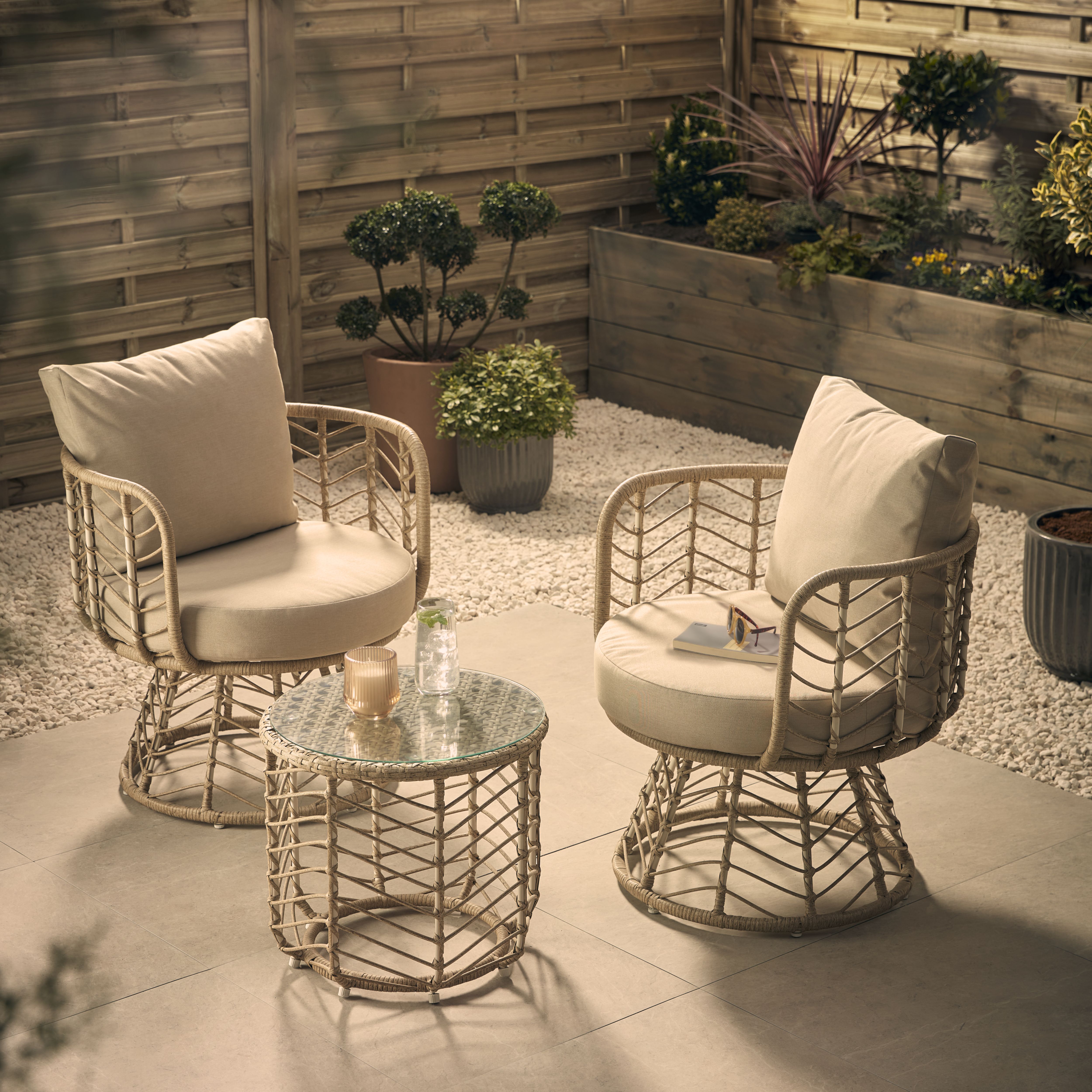 GoodHome Omalos Beige Metal 2 seater Bistro set