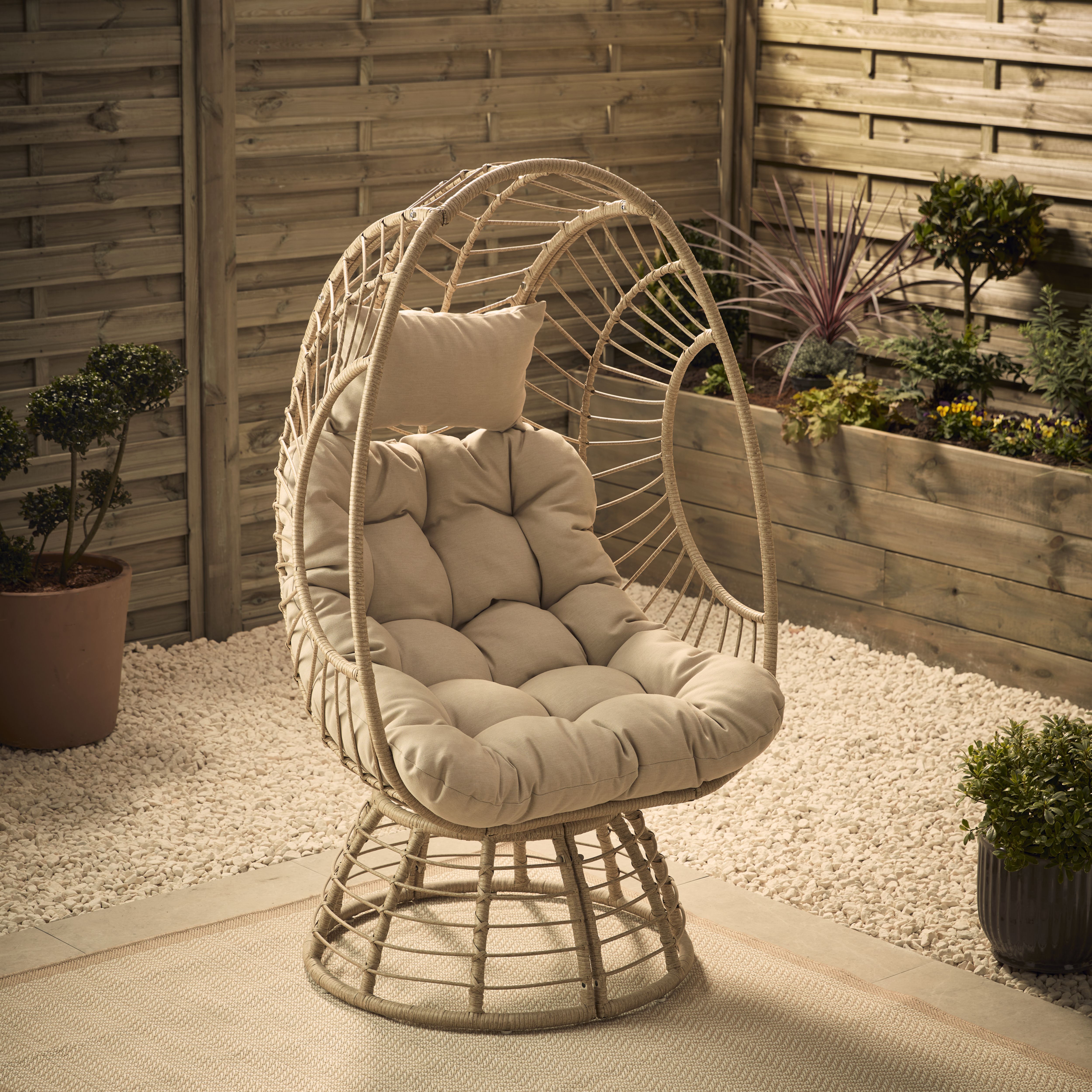 GoodHome Omalos Beige Rattan effect Egg chair