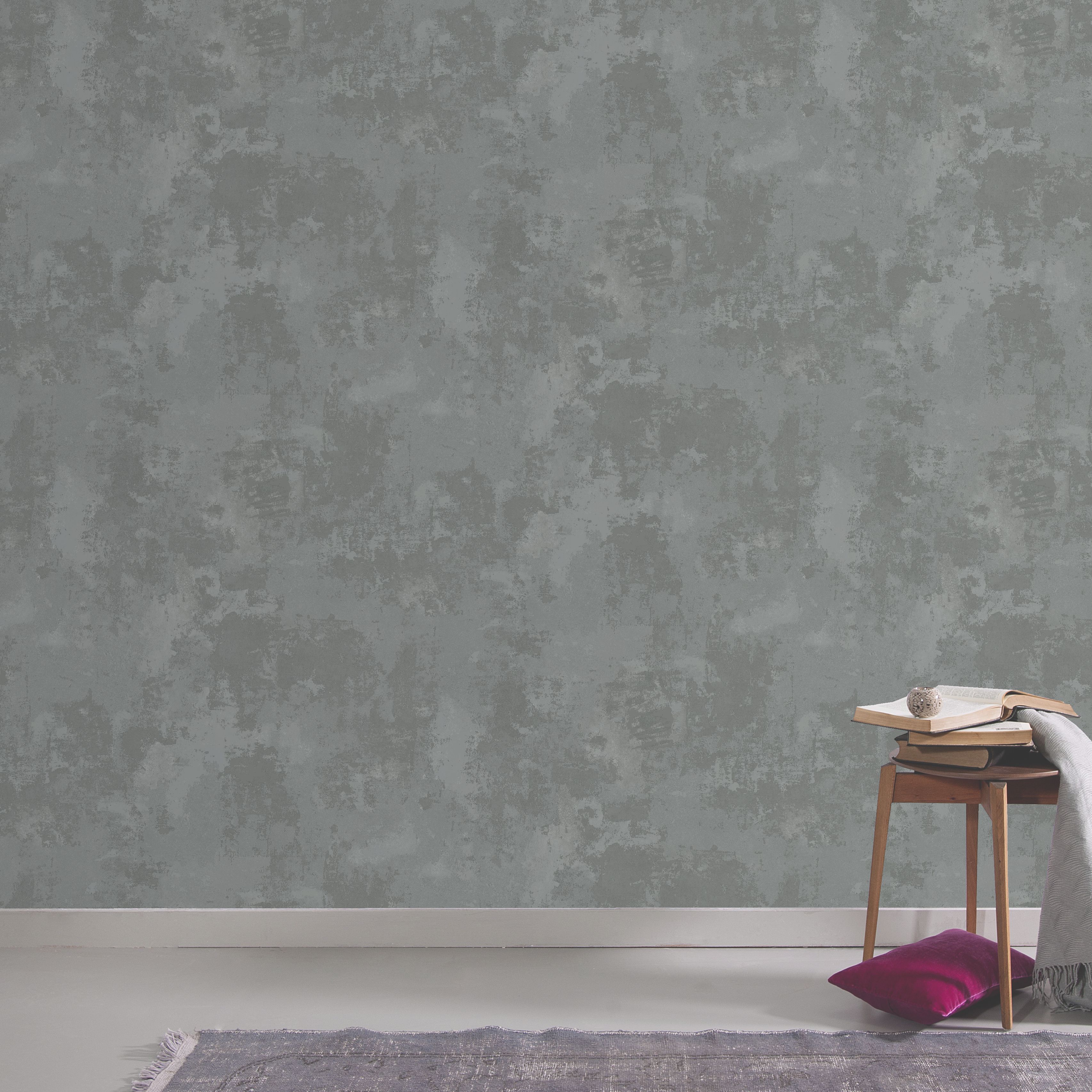 GoodHome Omey Dark grey Distressed effect Textured Wallpaper