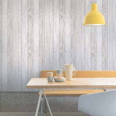 GoodHome Ordsall Grey Wood effect Smooth Wallpaper