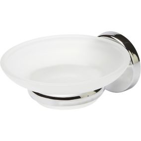 GoodHome Ormara Silver effect Chrome-plated Glass & steel Soap dish (W)108mm