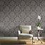 GoodHome Ormonde Charcoal Metallic effect Damask Textured Wallpaper