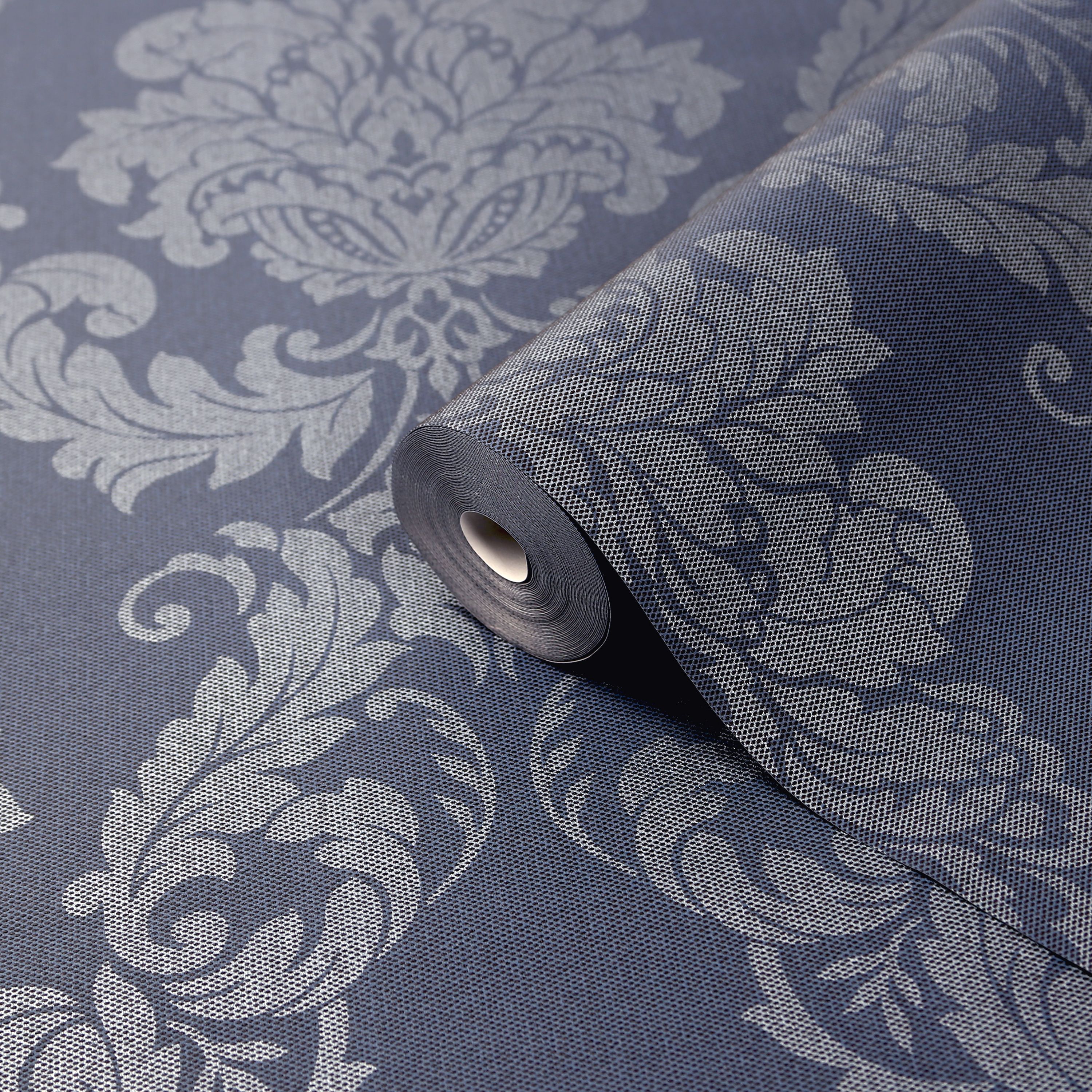 GoodHome Ornata Midnight blue Damask Textured Wallpaper Tradepoint