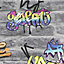 GoodHome Orobe Grey Brick effect Graffiti Smooth Wallpaper