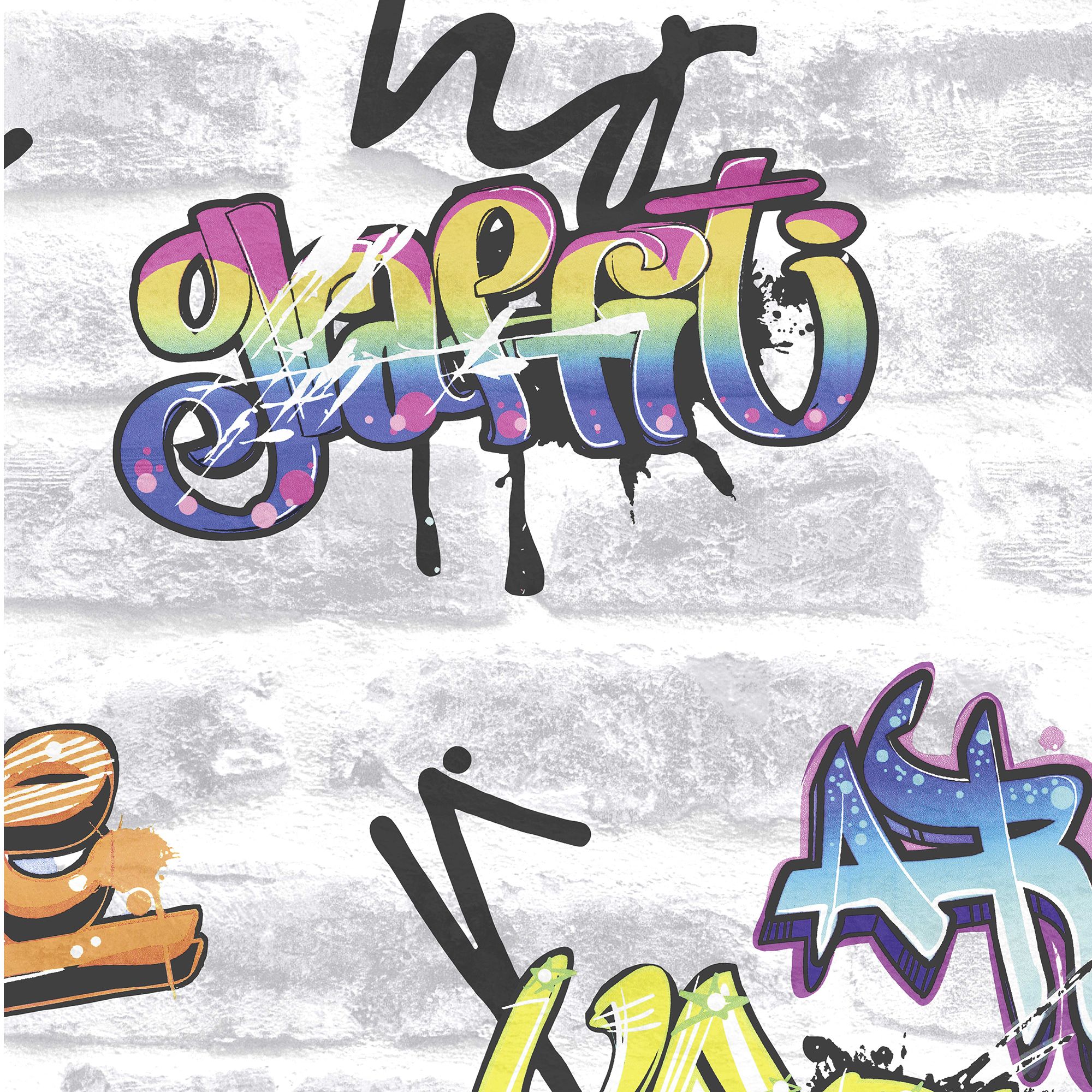 GoodHome Orobe White Graffiti brick Smooth Wallpaper Sample