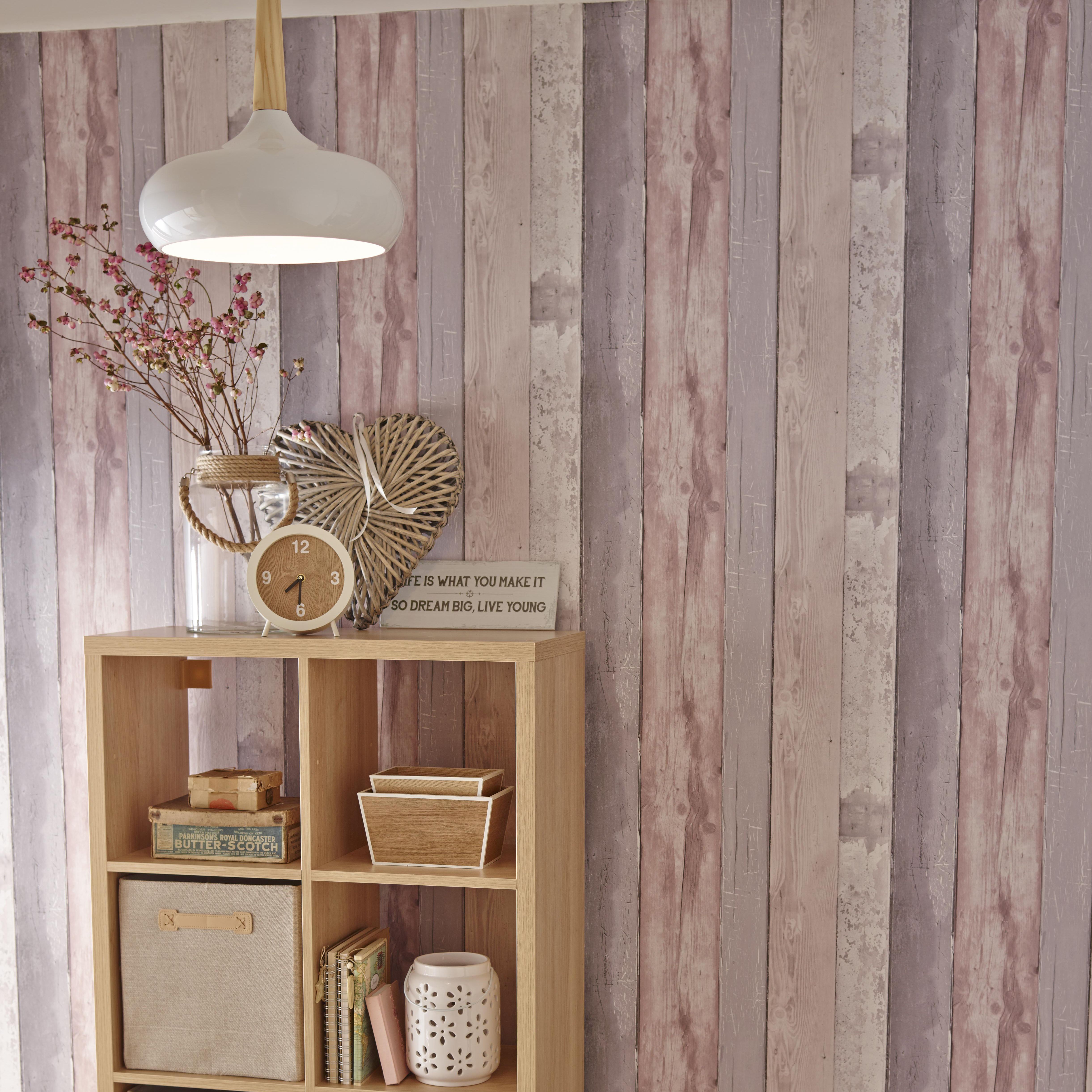 GoodHome Otau Grey Wood effect Wood Smooth Wallpaper Sample