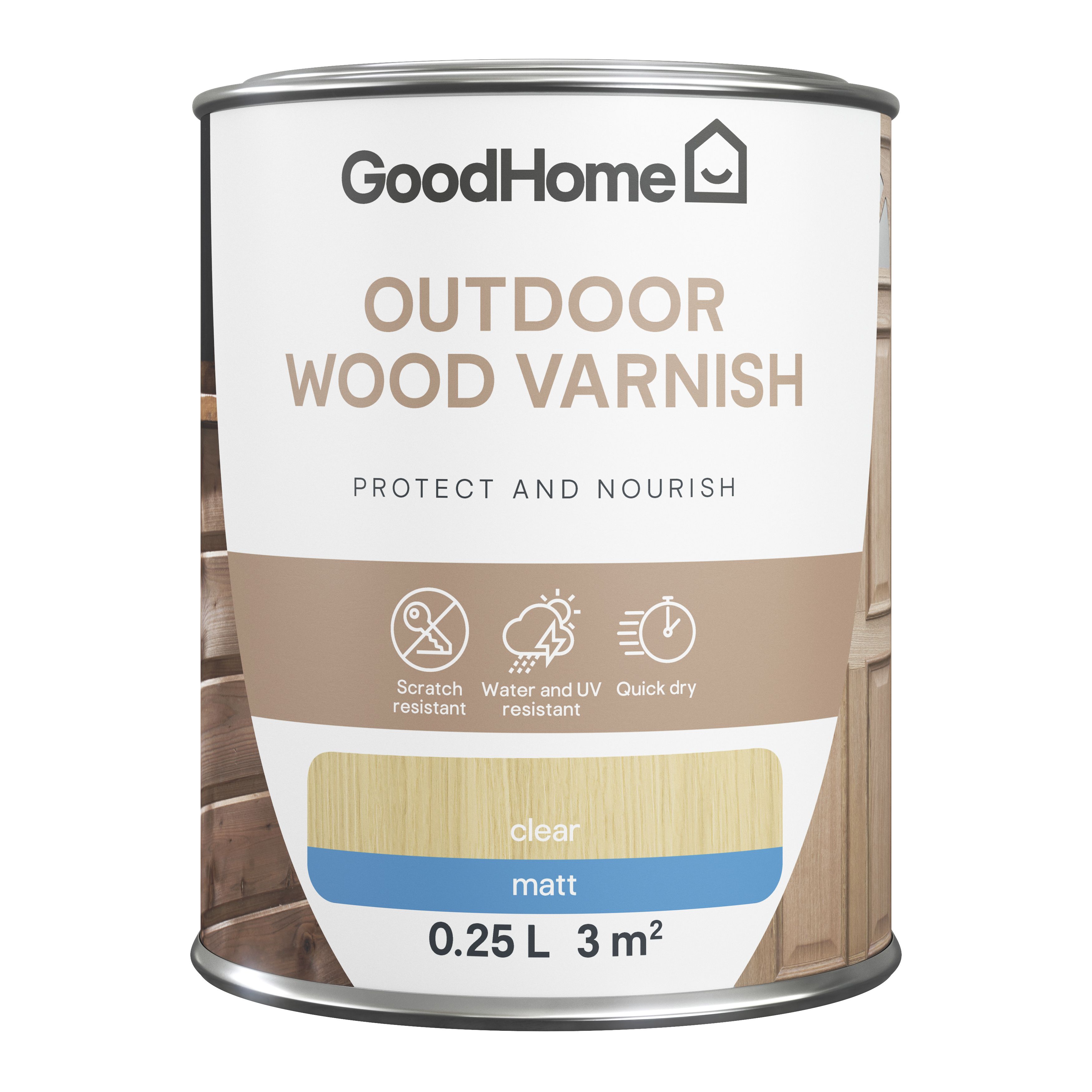 GoodHome Outdoor Clear Matt Wood Varnish, 250ml