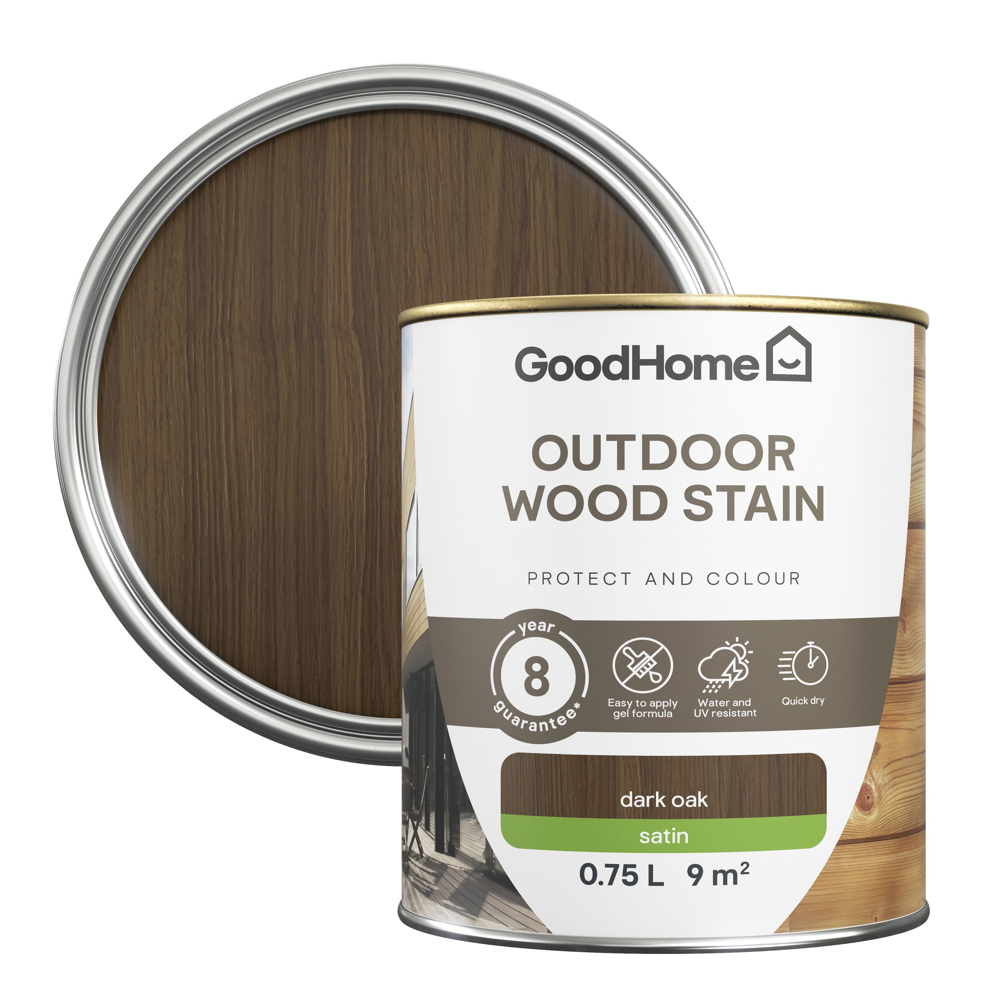 GoodHome Outdoor Dark Oak Satin Quick dry Wood stain, 750ml
