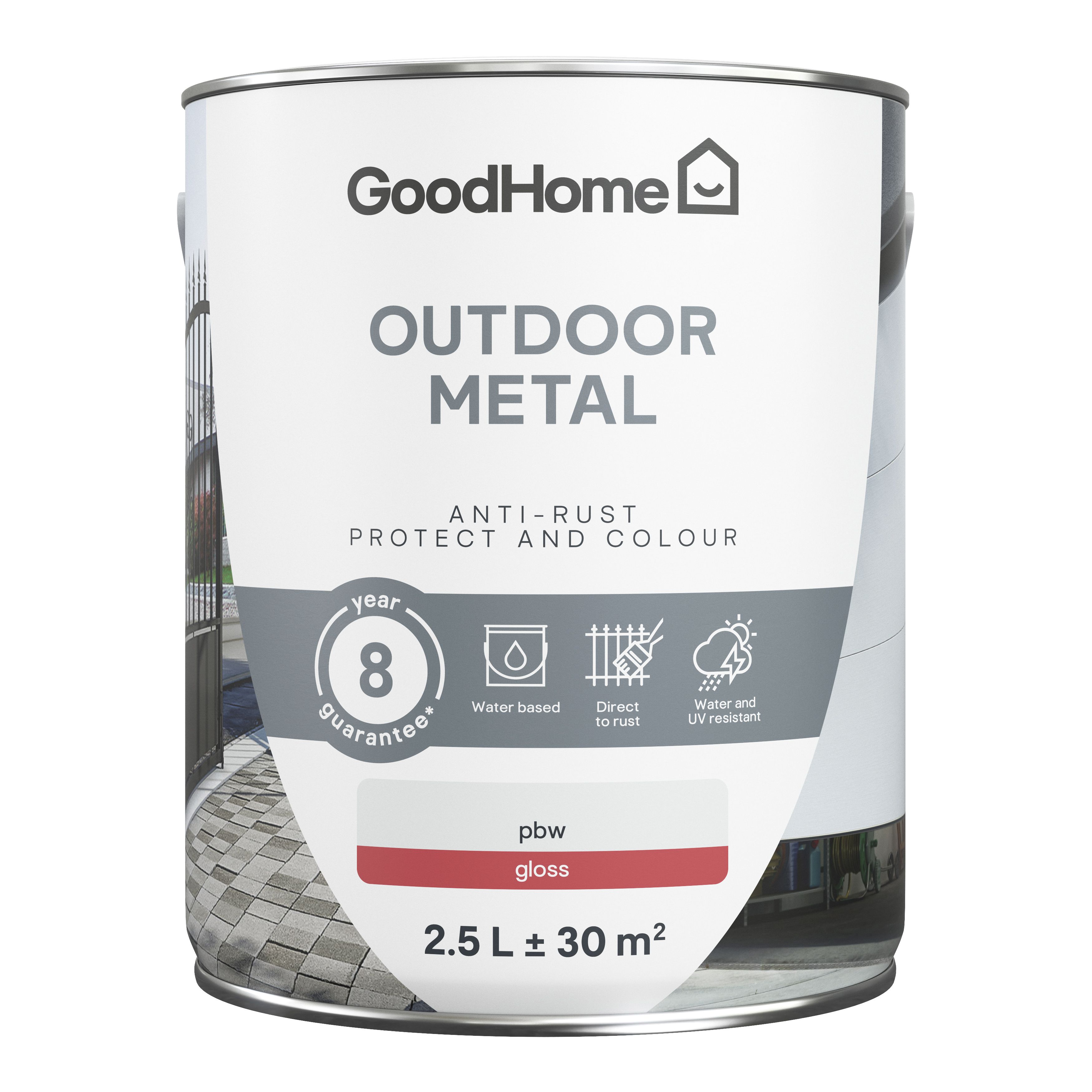GoodHome Outdoor White Gloss Exterior Metal paint, 2.5L Tin
