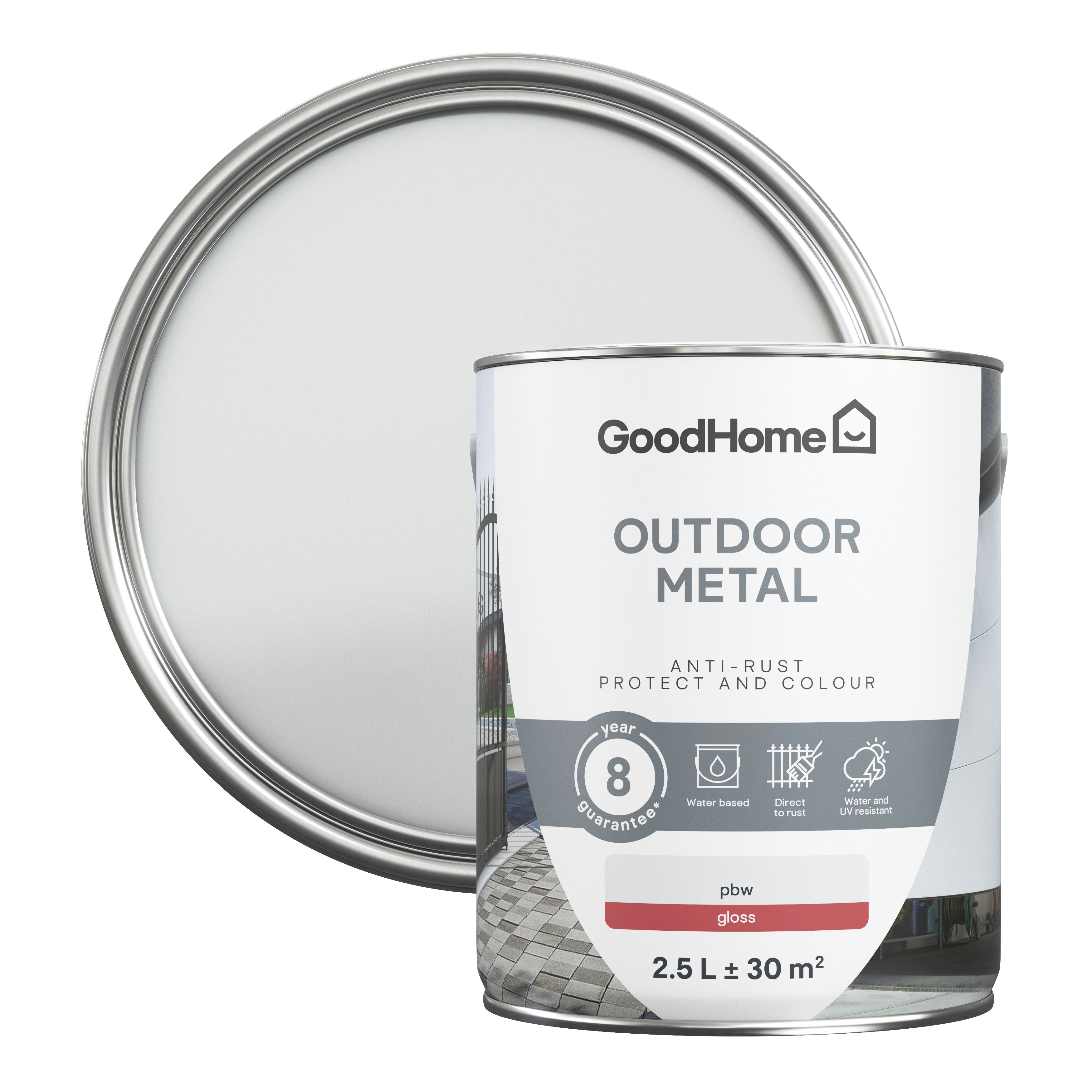 GoodHome Outdoor White Gloss Exterior Metal paint, 750ml Tin