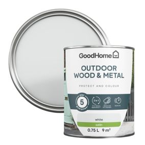 GoodHome Outdoor White Satinwood Multi-surface paint, 750ml