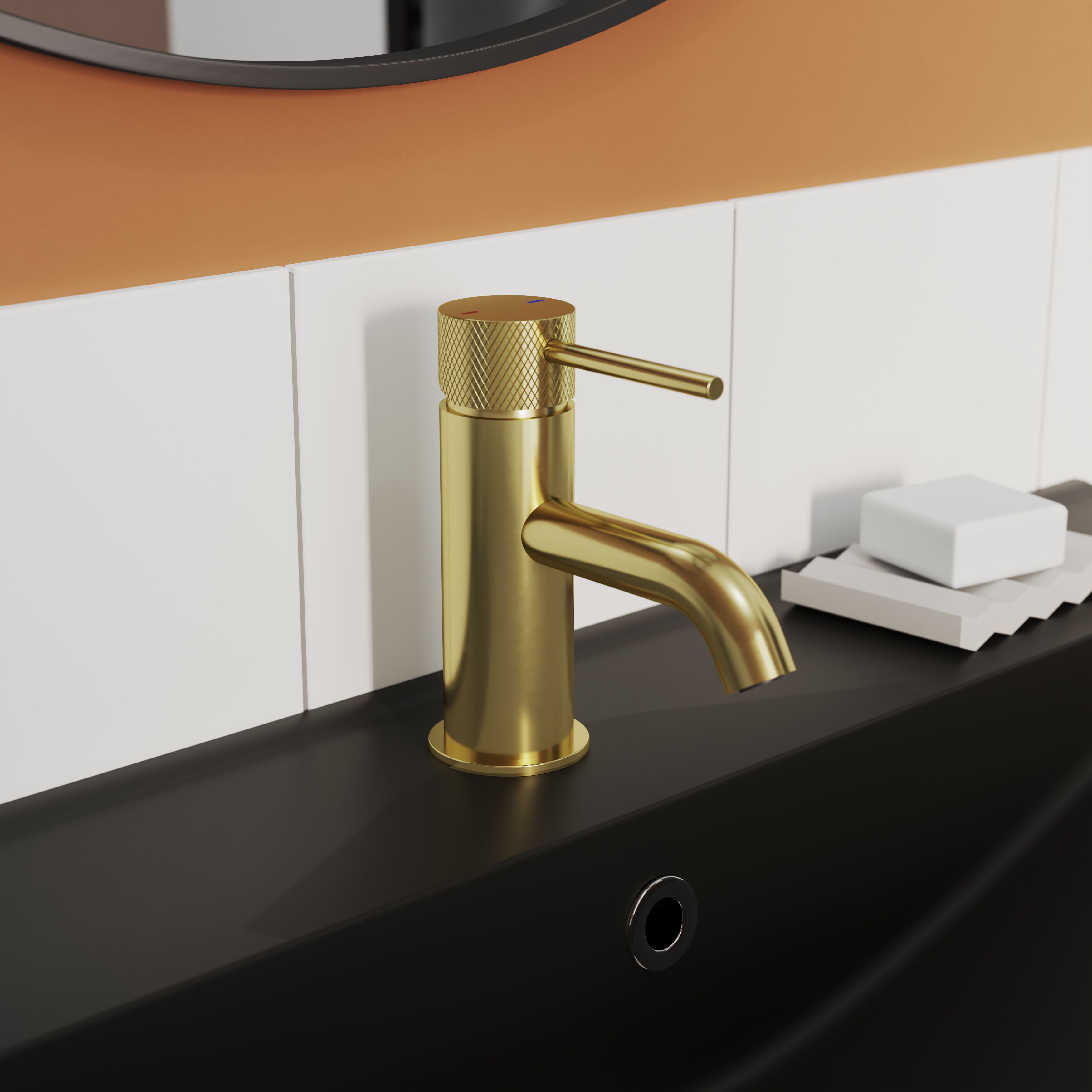 GoodHome Owens Medium Satin Gold effect Round Deck-mounted Manual Basin Mono mixer Tap
