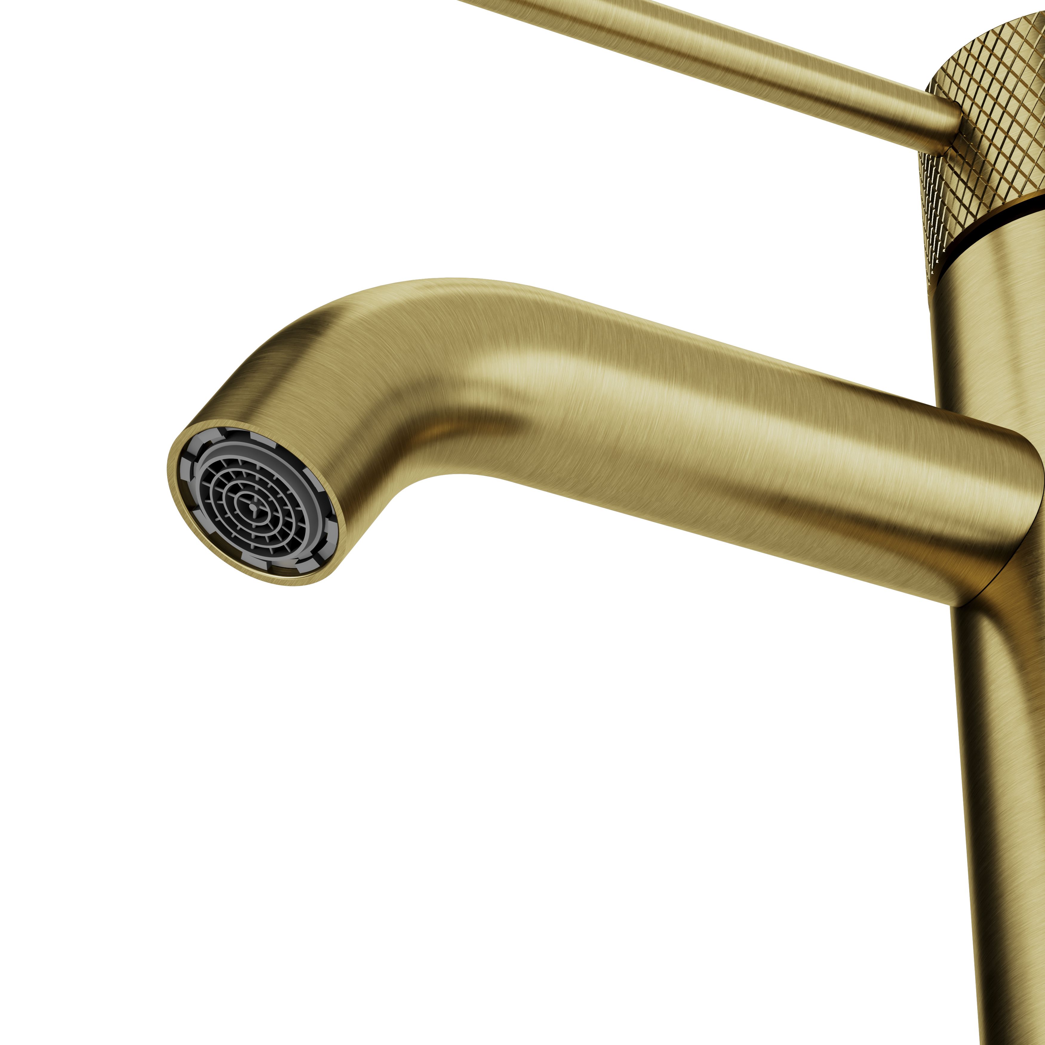 GoodHome Owens Medium Satin Gold effect Round Deck-mounted Manual Basin Mono mixer Tap