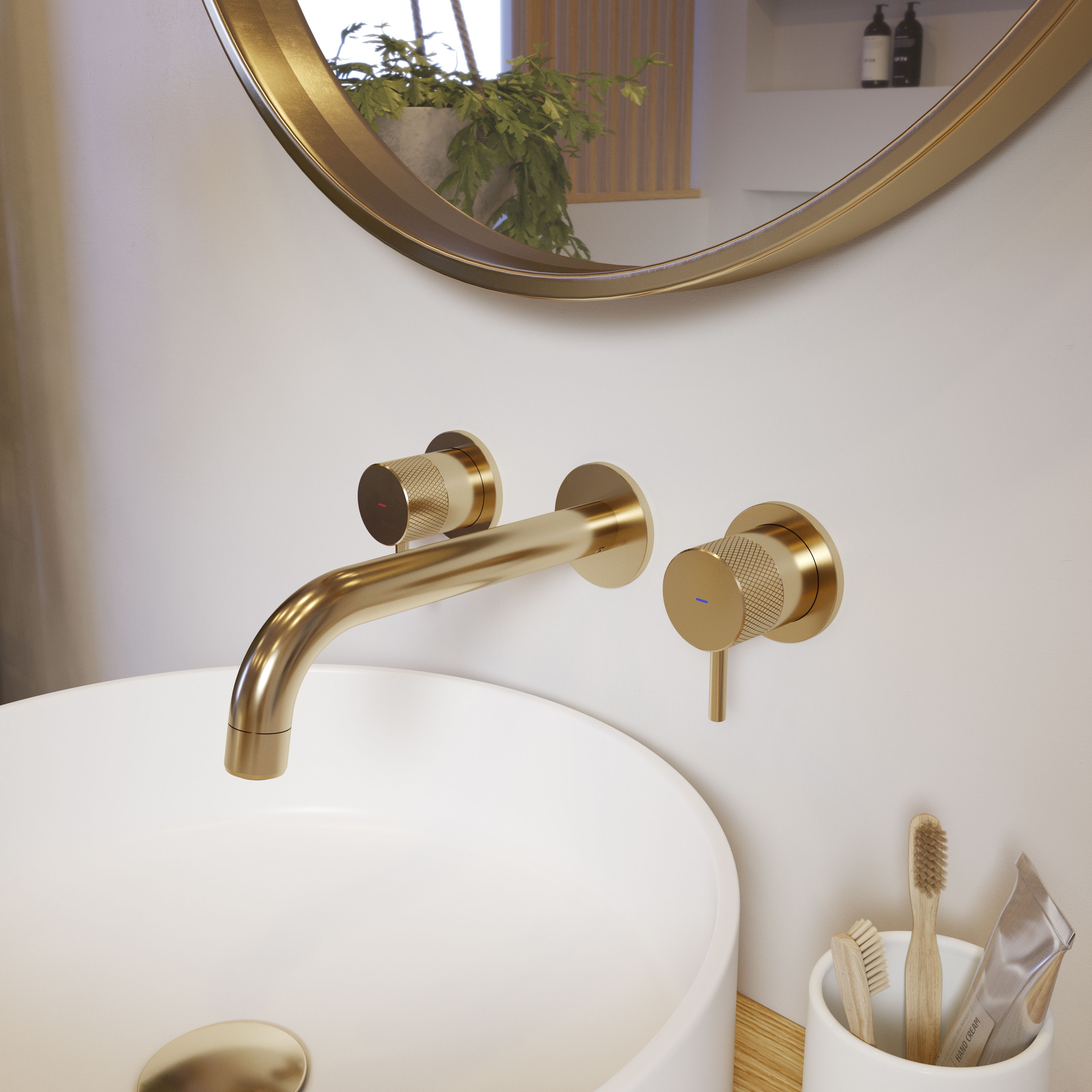 GoodHome OWENS Standard Round Wall-mounted Manual Wall Mono mixer Tap
