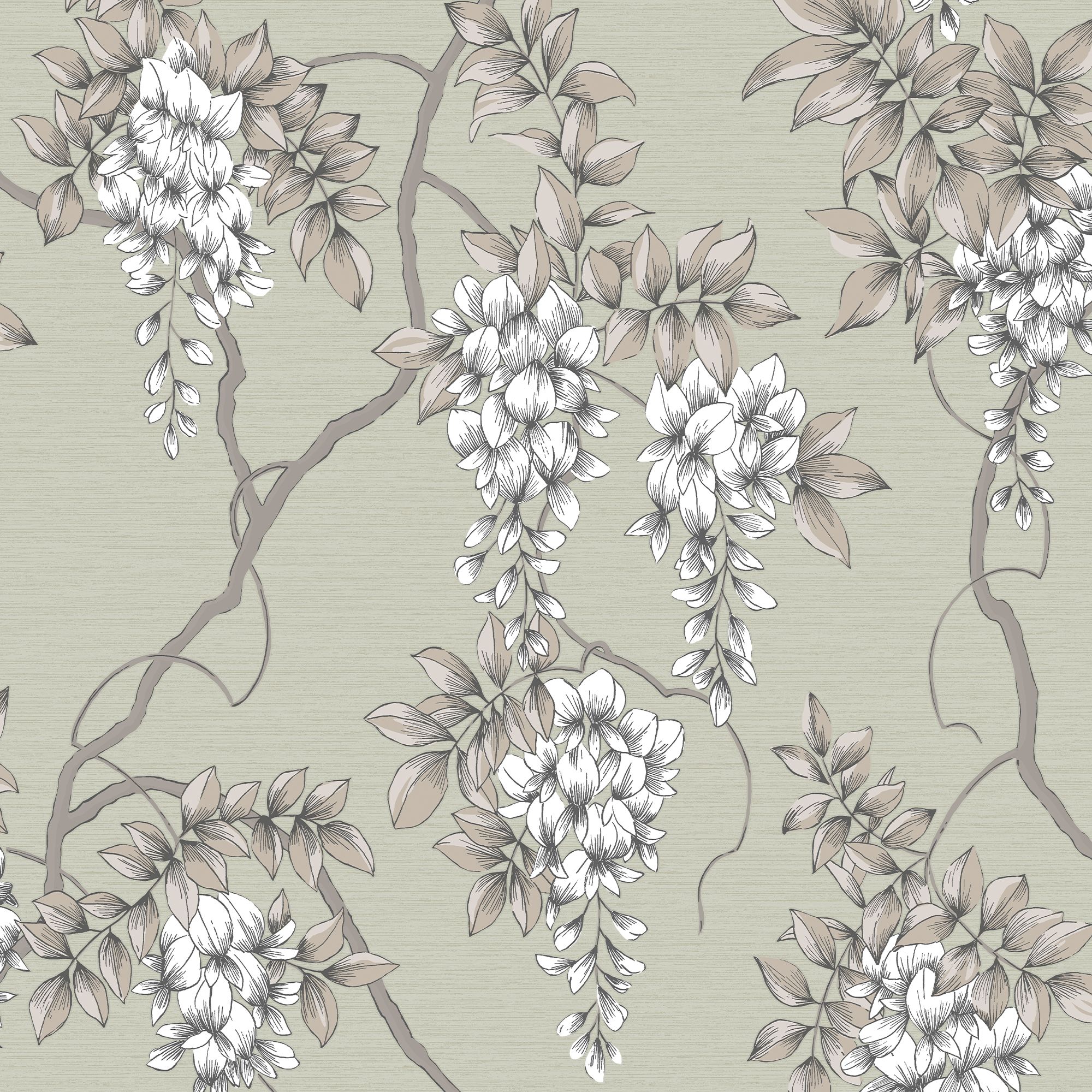 GoodHome Owletts Grey & sage Metallic effect Floral Textured Wallpaper
