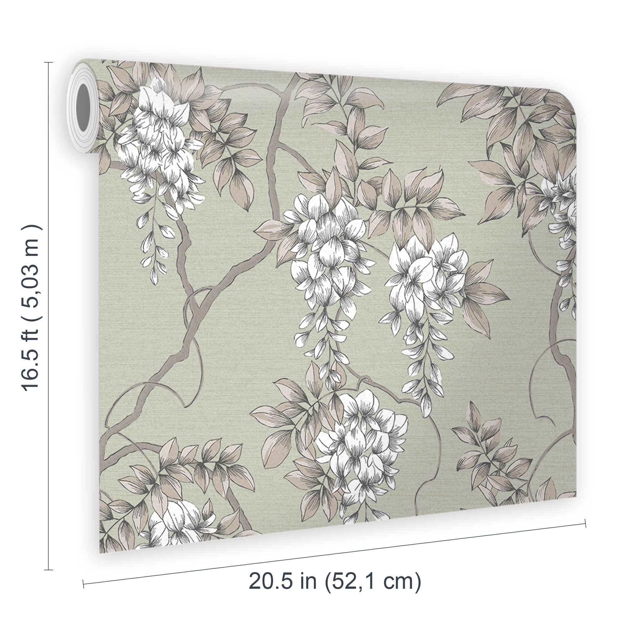 GoodHome Owletts Grey & sage Metallic effect Floral Textured Wallpaper
