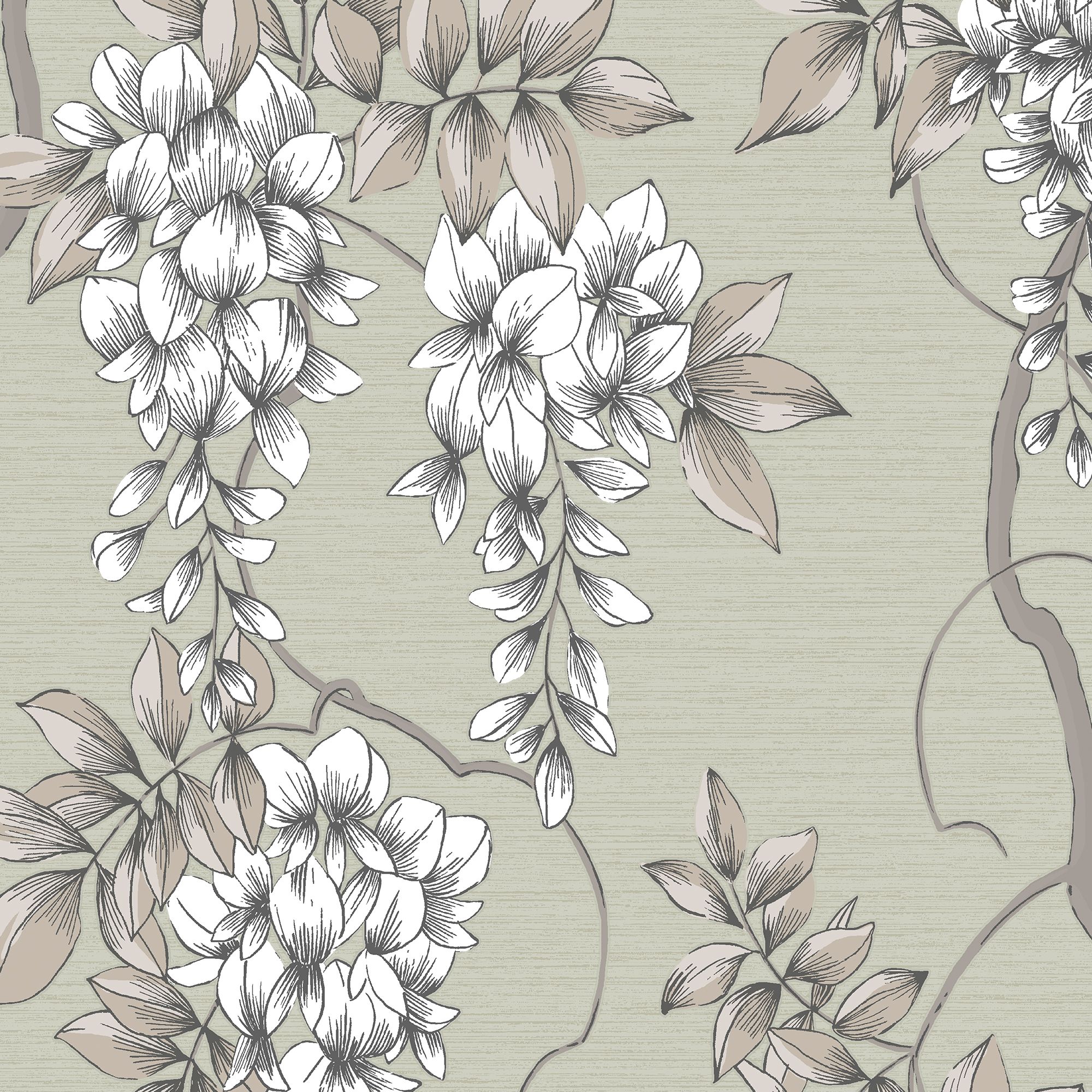 GoodHome Owletts Grey & sage Metallic effect Floral Textured Wallpaper