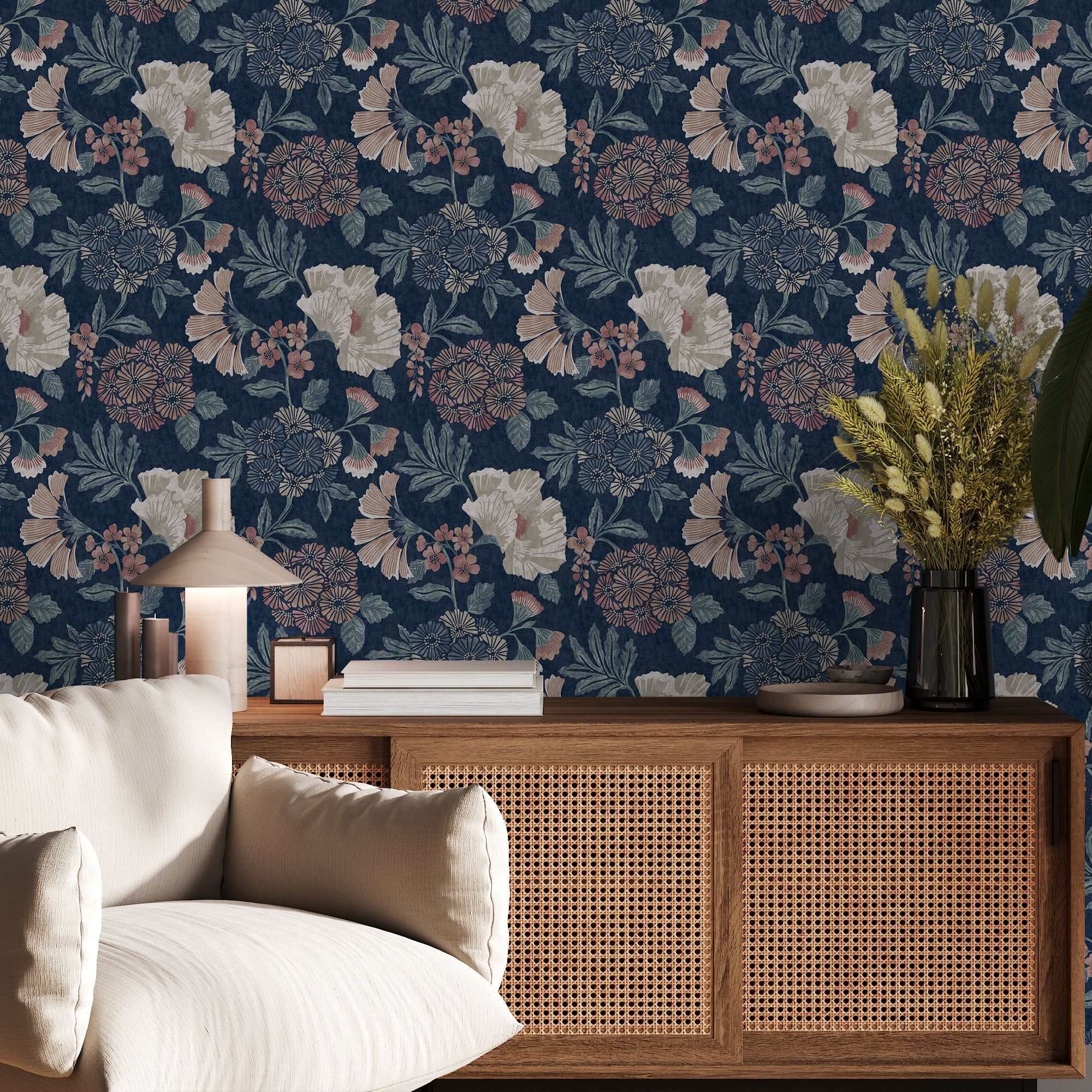 GoodHome Padworth Navy Woven effect Textured Wallpaper