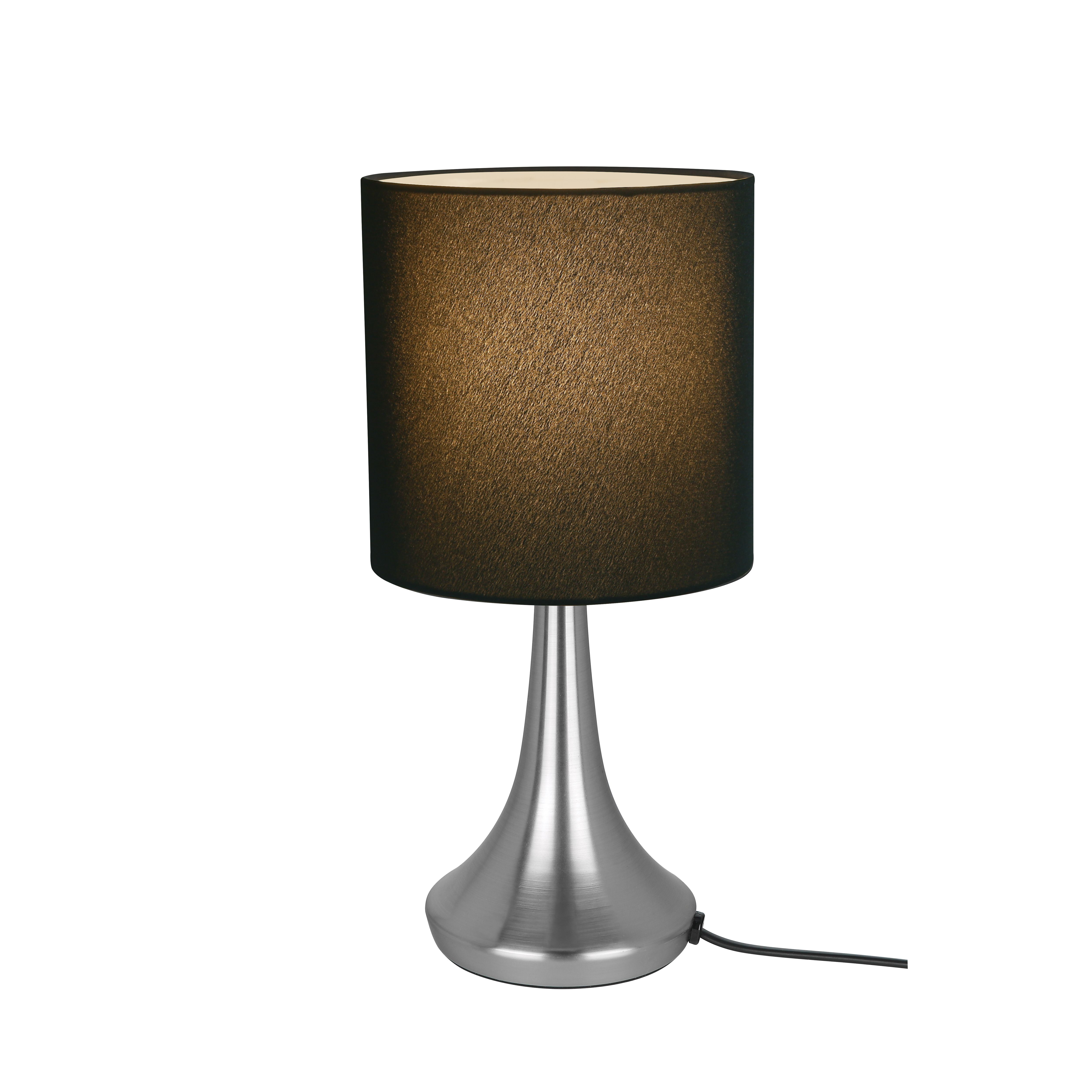 GoodHome Painswick Satin Black Nickel effect Cylinder Table lamp